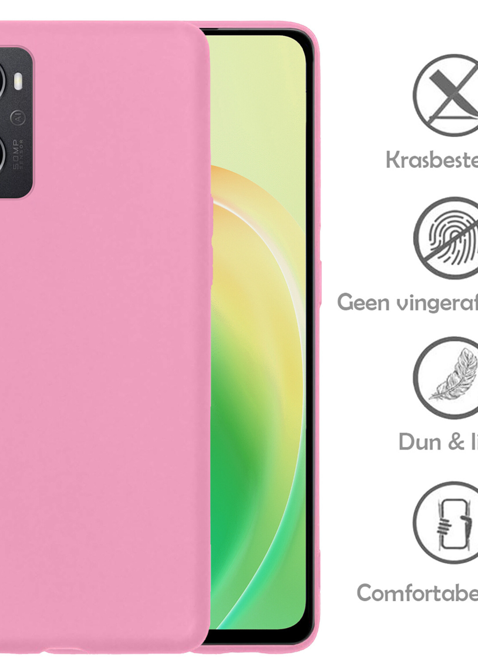 LUQ Hoesje Geschikt voor OPPO A96 Hoesje Siliconen Case Met 2x Screenprotector - Hoes Geschikt voor OPPO A96 Hoes Siliconen - Lichtroze