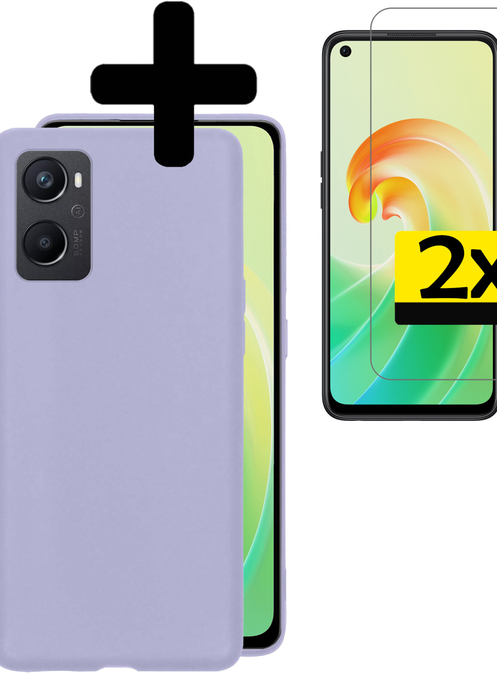 LUQ Hoesje Geschikt voor OPPO A96 Hoesje Siliconen Case Met 2x Screenprotector - Hoes Geschikt voor OPPO A96 Hoes Siliconen - Lila