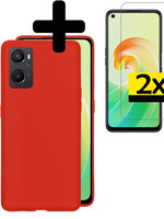 LUQ LUQ OPPO A96 Hoesje Siliconen Met 2x Screenprotector - Rood