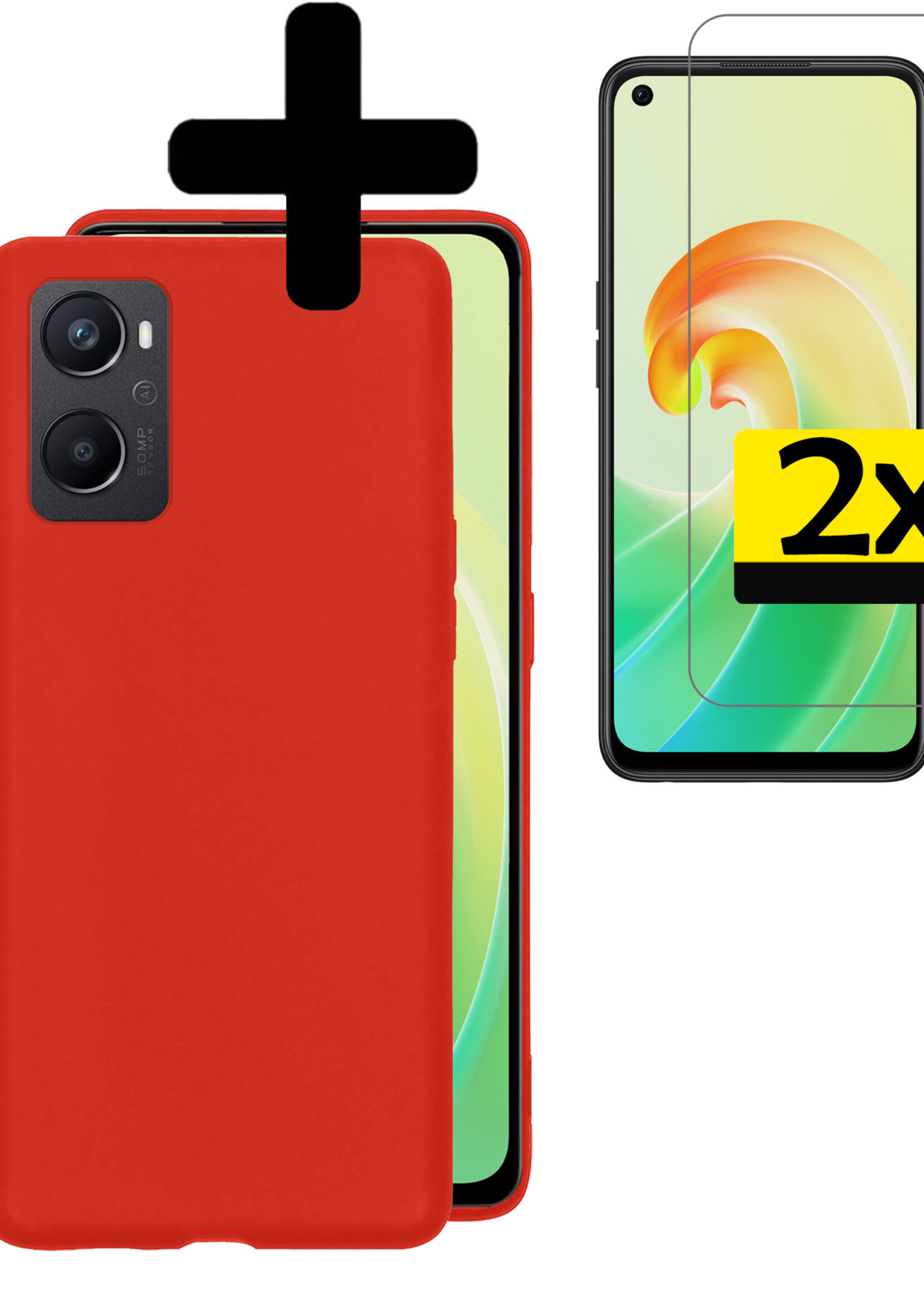 LUQ Hoesje Geschikt voor OPPO A96 Hoesje Siliconen Case Met 2x Screenprotector - Hoes Geschikt voor OPPO A96 Hoes Siliconen - Rood