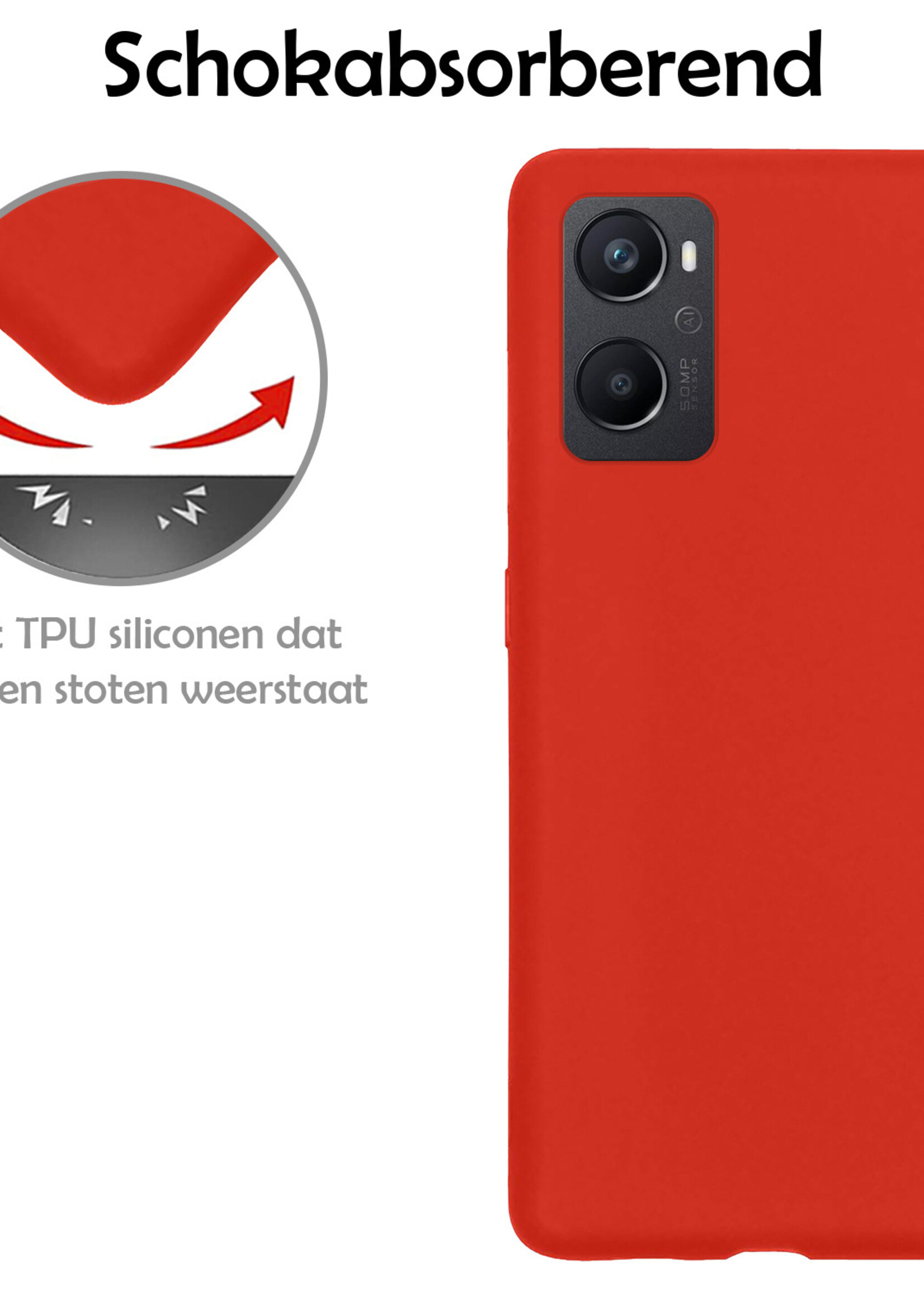 LUQ Hoesje Geschikt voor OPPO A96 Hoesje Siliconen Case Met 2x Screenprotector - Hoes Geschikt voor OPPO A96 Hoes Siliconen - Rood