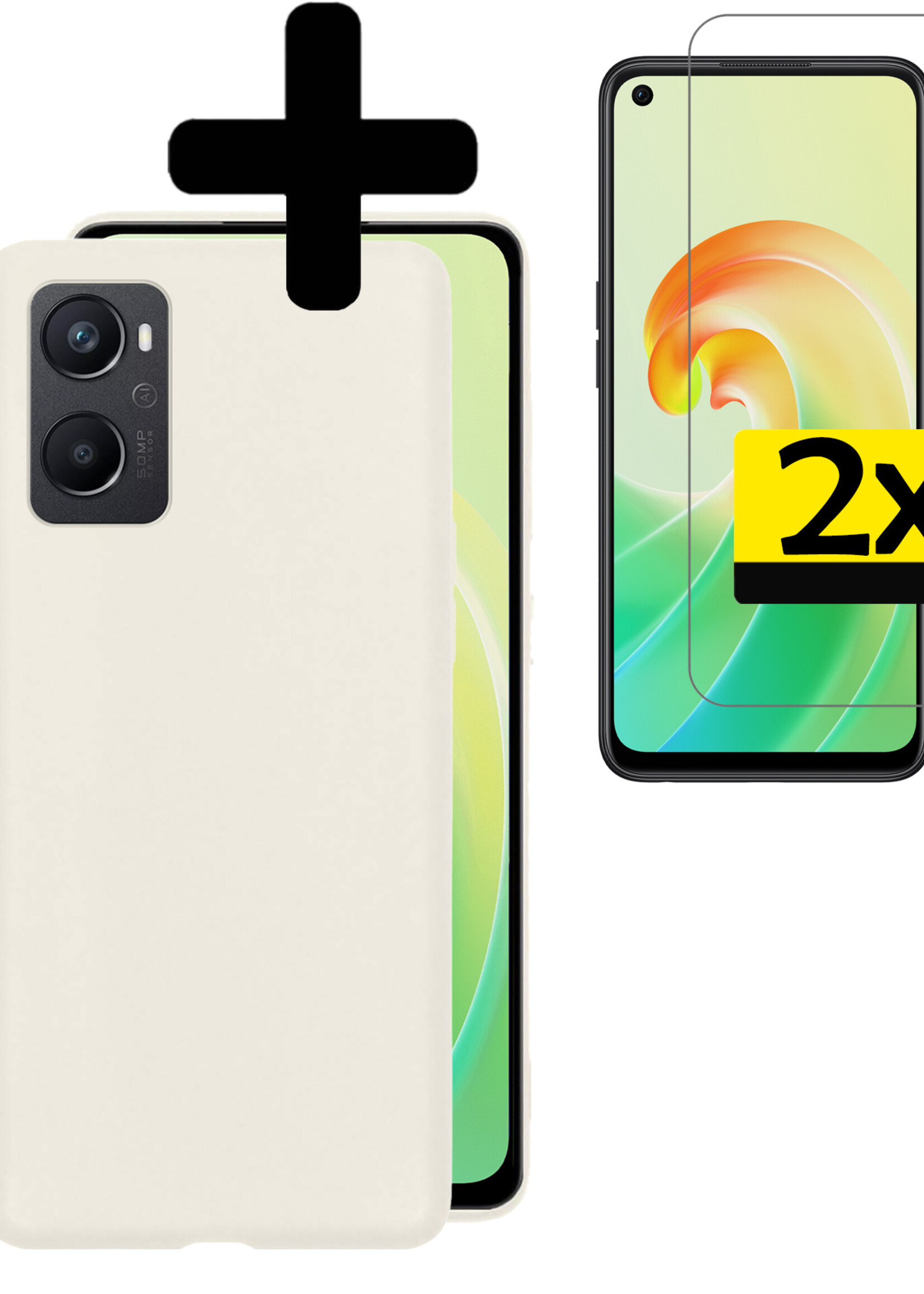 LUQ Hoesje Geschikt voor OPPO A96 Hoesje Siliconen Case Met 2x Screenprotector - Hoes Geschikt voor OPPO A96 Hoes Siliconen - Wit