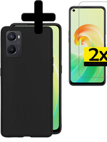 LUQ LUQ OPPO A96 Hoesje Siliconen Met 2x Screenprotector - Zwart