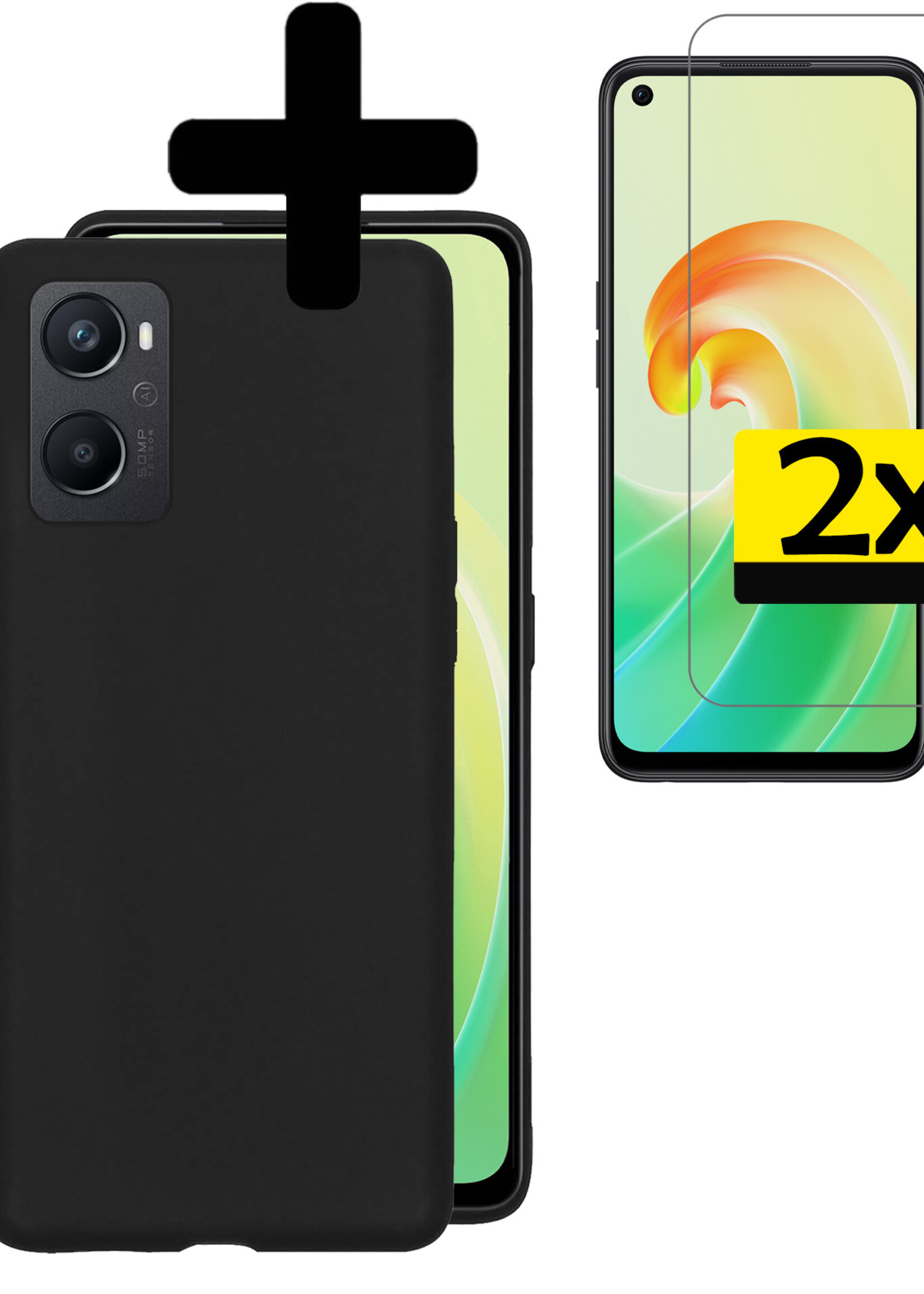 LUQ Hoesje Geschikt voor OPPO A96 Hoesje Siliconen Case Met 2x Screenprotector - Hoes Geschikt voor OPPO A96 Hoes Siliconen - Zwart