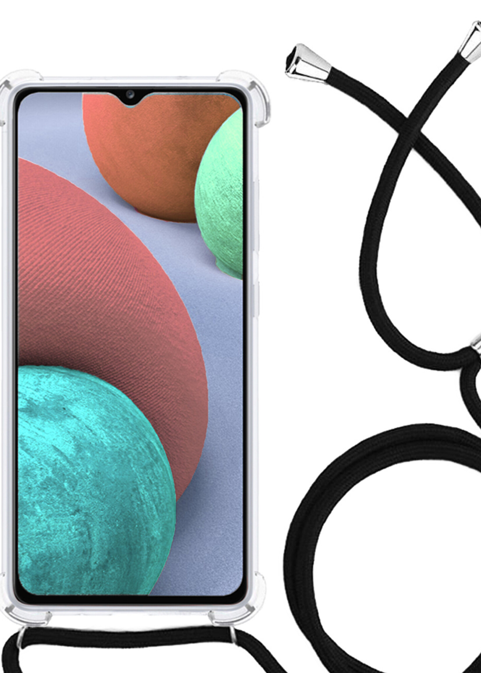 LUQ Hoesje Geschikt voor Samsung A12 Hoesje Shockproof Case Siliconen Hoes Met Koord - Transparant