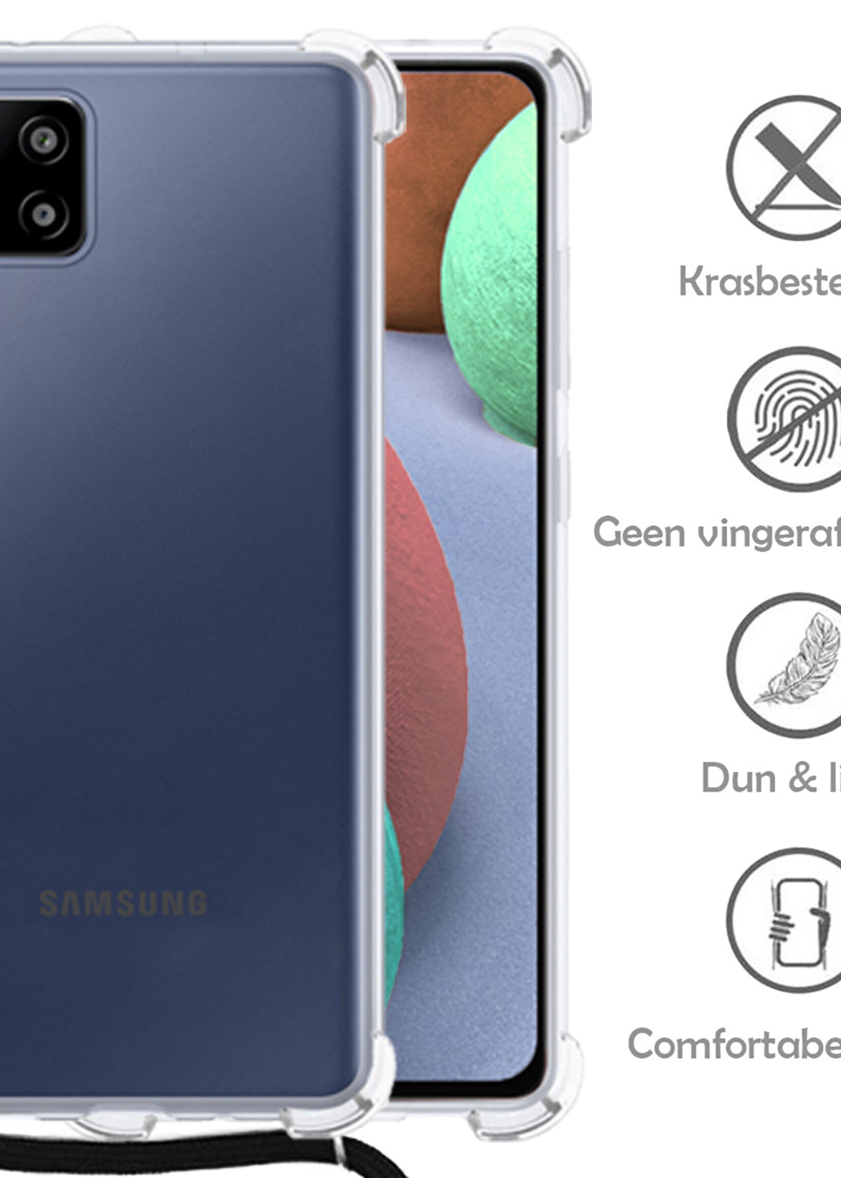 LUQ Hoesje Geschikt voor Samsung A12 Hoesje Shockproof Case Siliconen Hoes Met Koord - Transparant