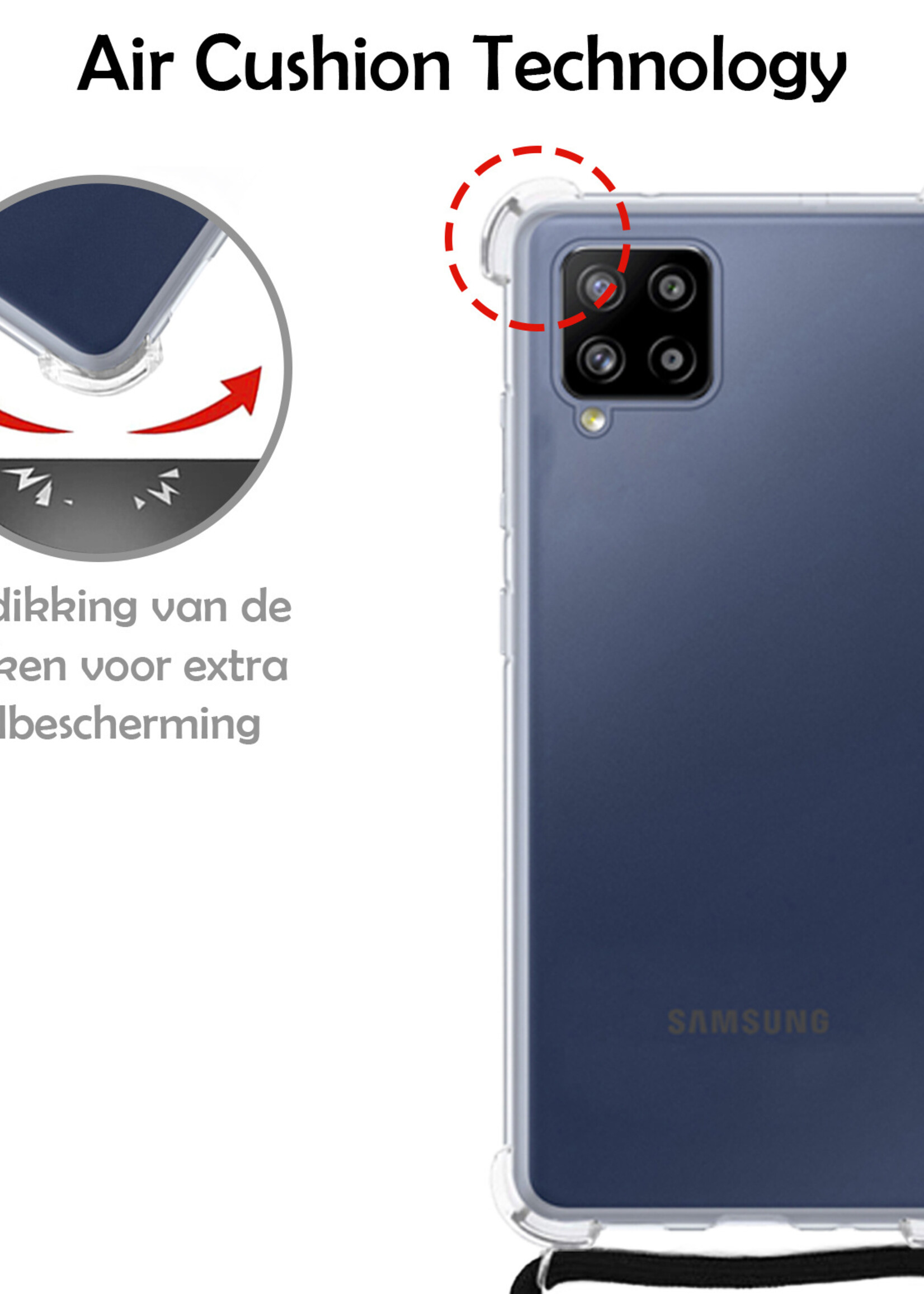 LUQ Hoesje Geschikt voor Samsung A12 Hoesje Shockproof Case Siliconen Hoes Met Koord - Transparant