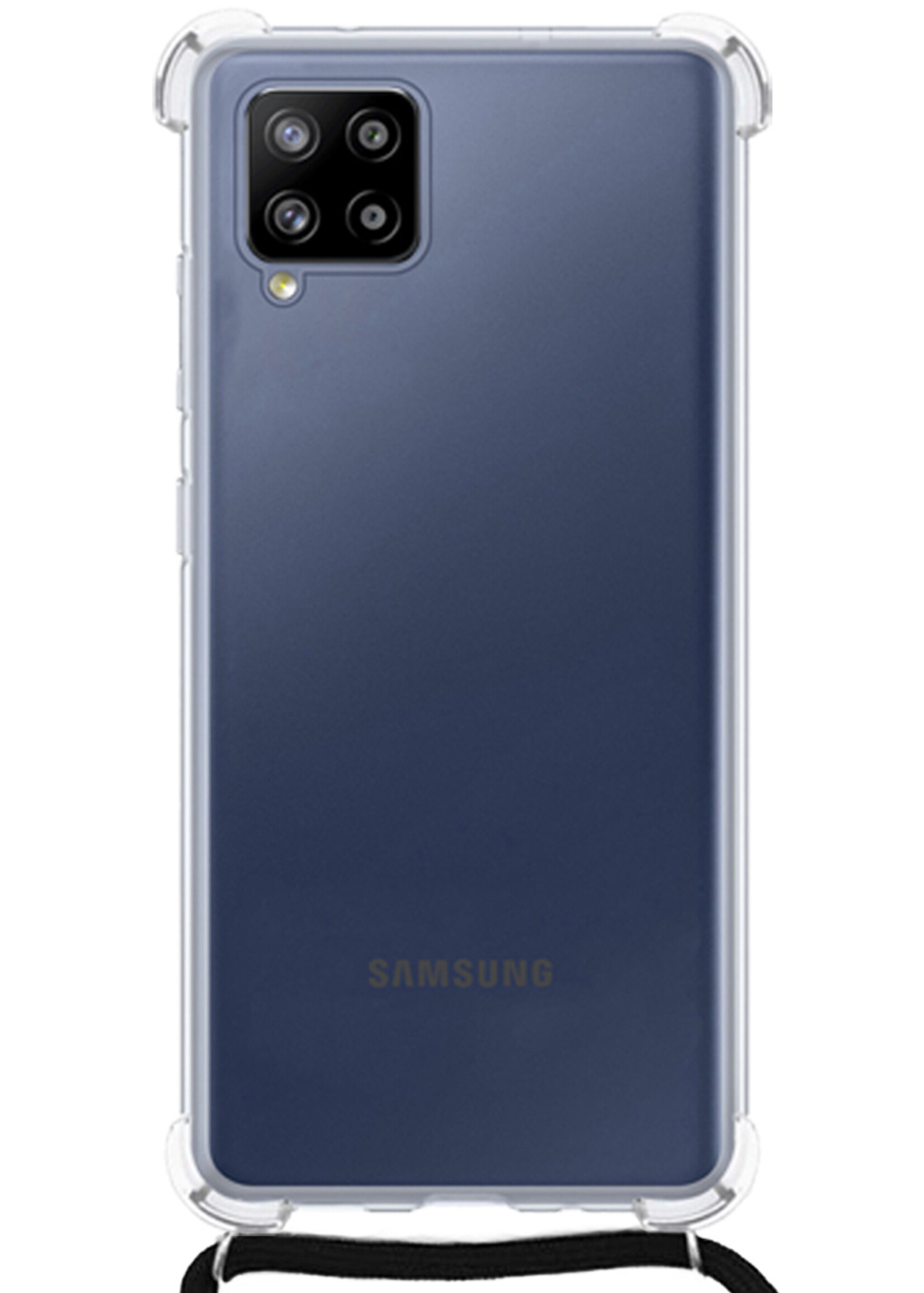 LUQ Hoesje Geschikt voor Samsung A12 Hoesje Shockproof Case Siliconen Hoes Met Koord - Transparant