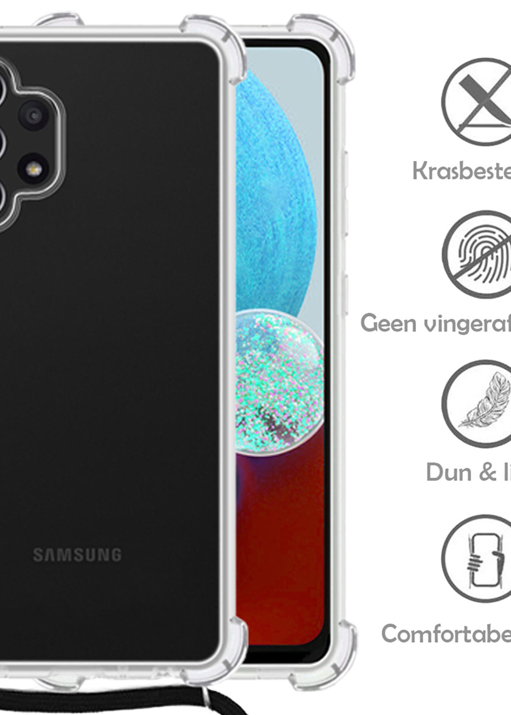 LUQ Hoesje Geschikt voor Samsung A13 4G Hoesje Shockproof Case Siliconen Hoes Met Koord - Transparant