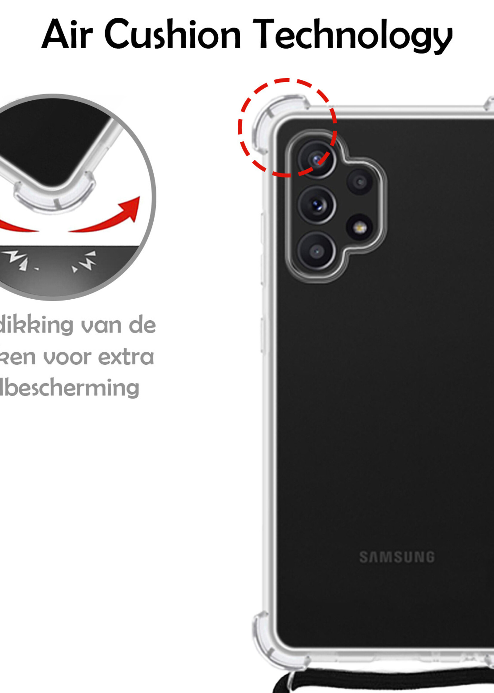 LUQ Hoesje Geschikt voor Samsung A32 4G Hoesje Shockproof Case Siliconen Hoes Met Koord - Transparant