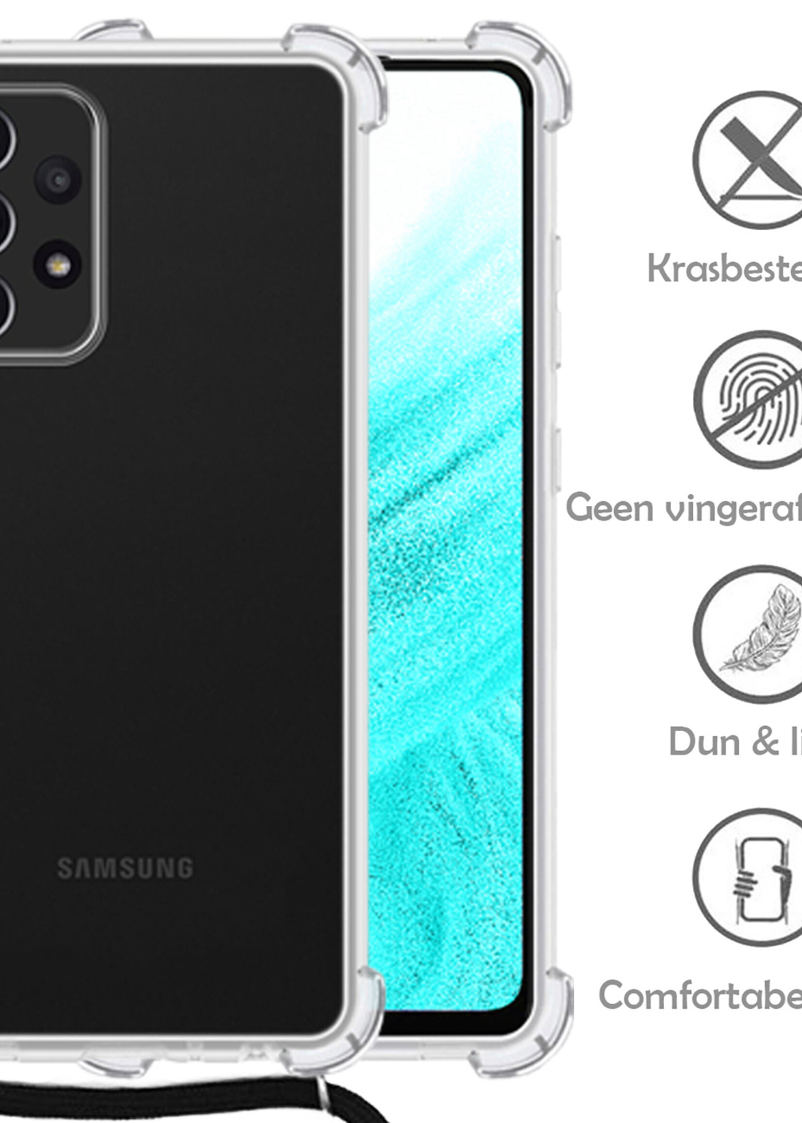 LUQ Hoesje Geschikt voor Samsung A53 Hoesje Shockproof Case Siliconen Hoes Met Koord - Transparant