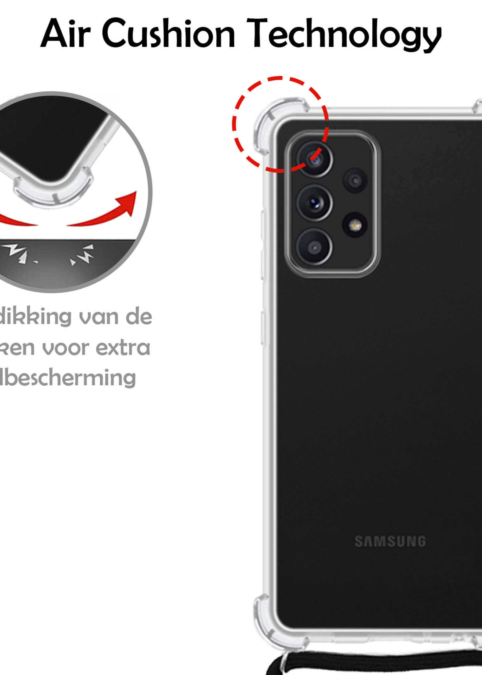 LUQ Hoesje Geschikt voor Samsung A72 Hoesje Shockproof Case Siliconen Hoes Met Koord - Transparant