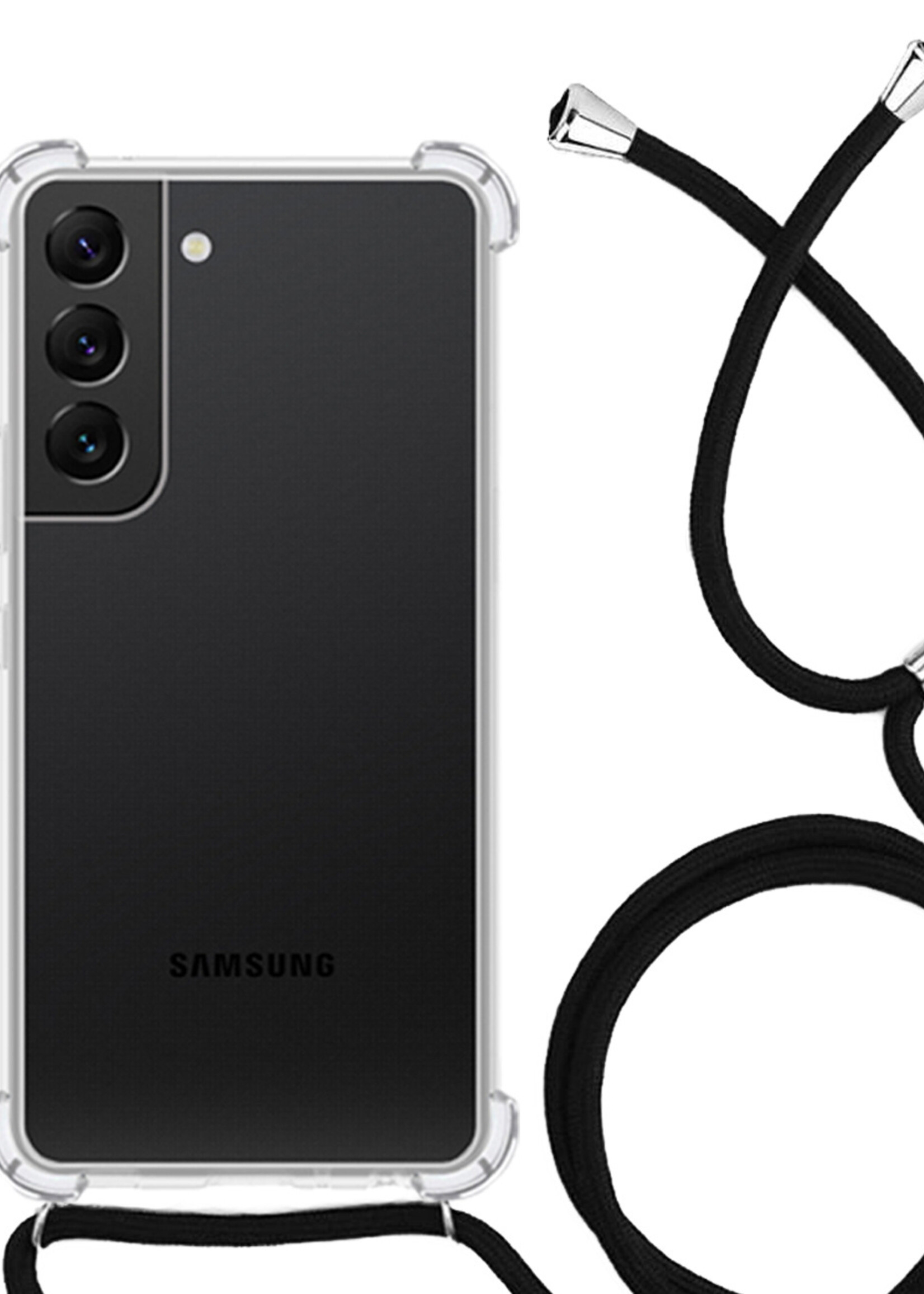 LUQ Hoesje Geschikt voor Samsung S21 Hoesje Shockproof Case Siliconen Hoes Met Koord - Transparant