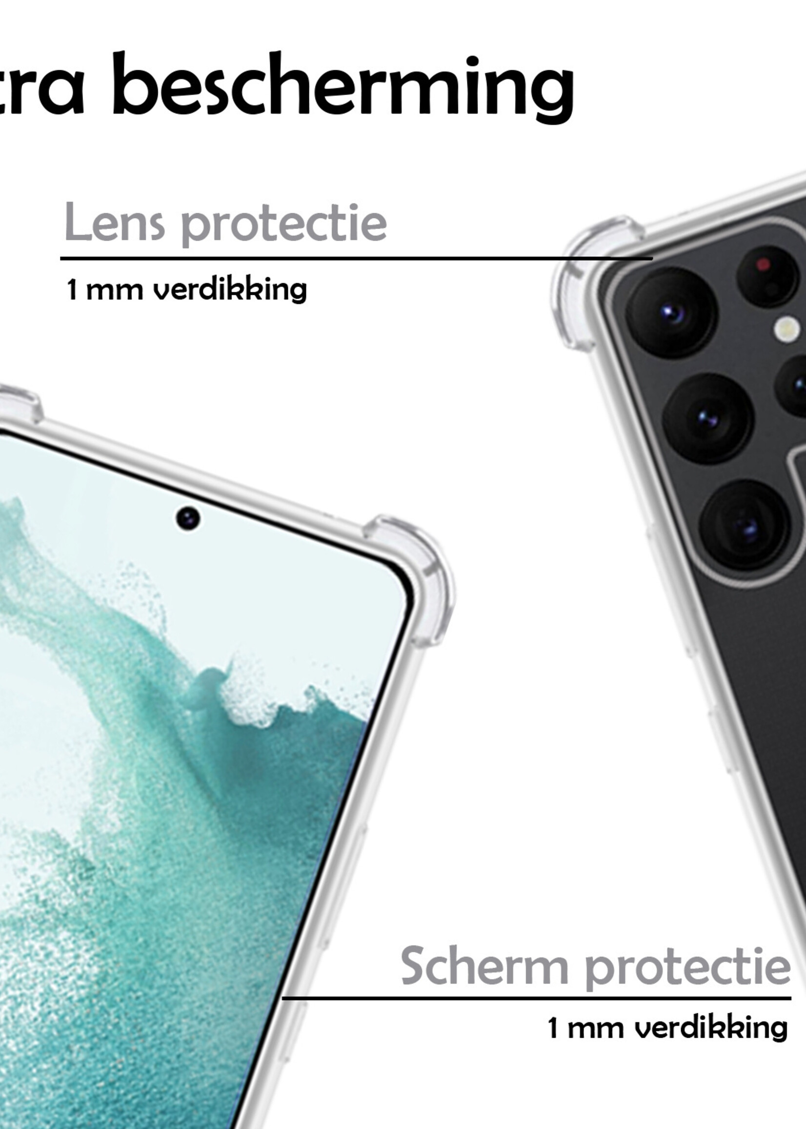 LUQ Hoesje Geschikt voor Samsung S21 Ultra Hoesje Shockproof Case Siliconen Hoes Met Koord - Transparant