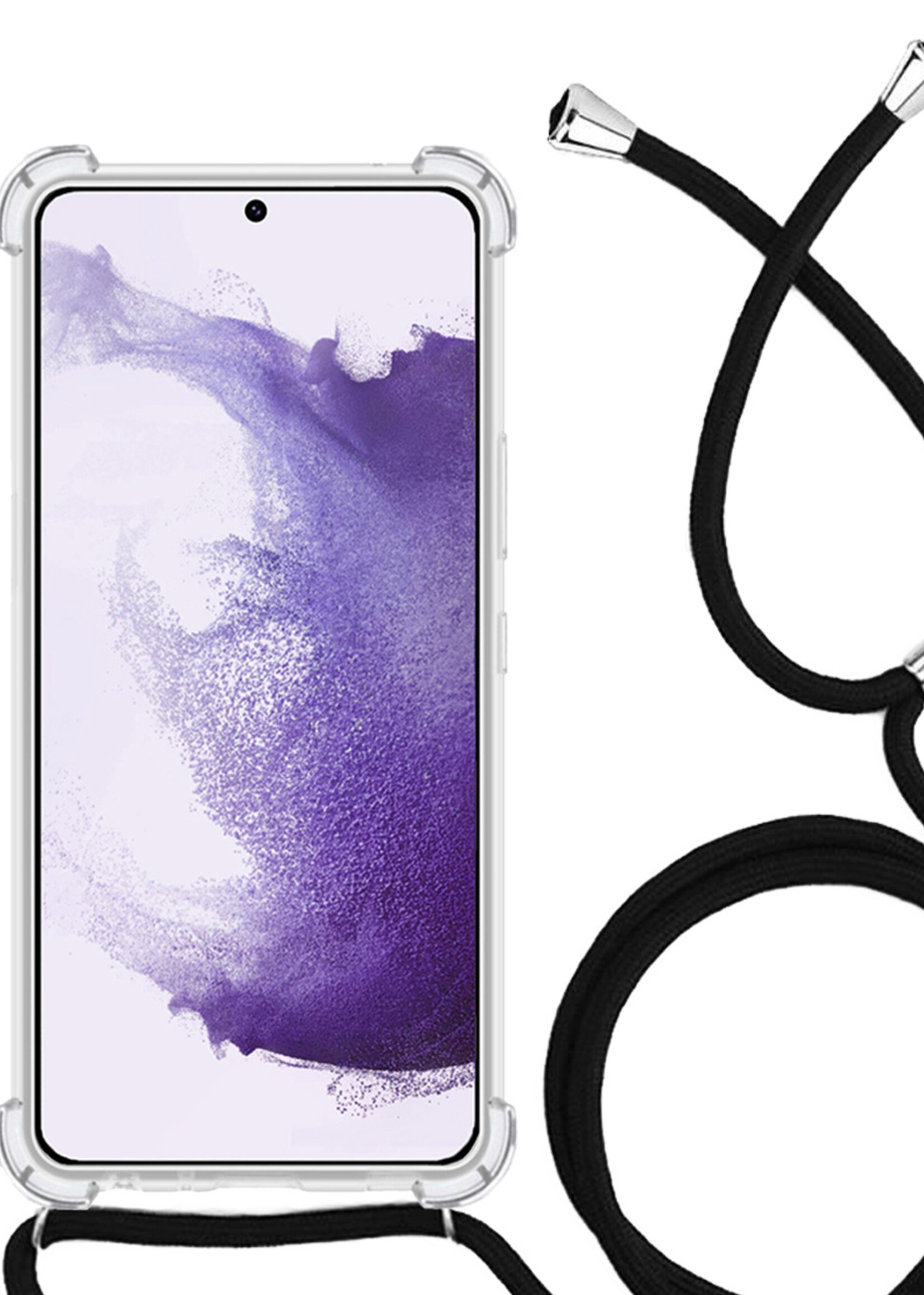 LUQ Hoesje Geschikt voor Samsung S22 Plus Hoesje Shockproof Case Siliconen Hoes Met Koord - Transparant