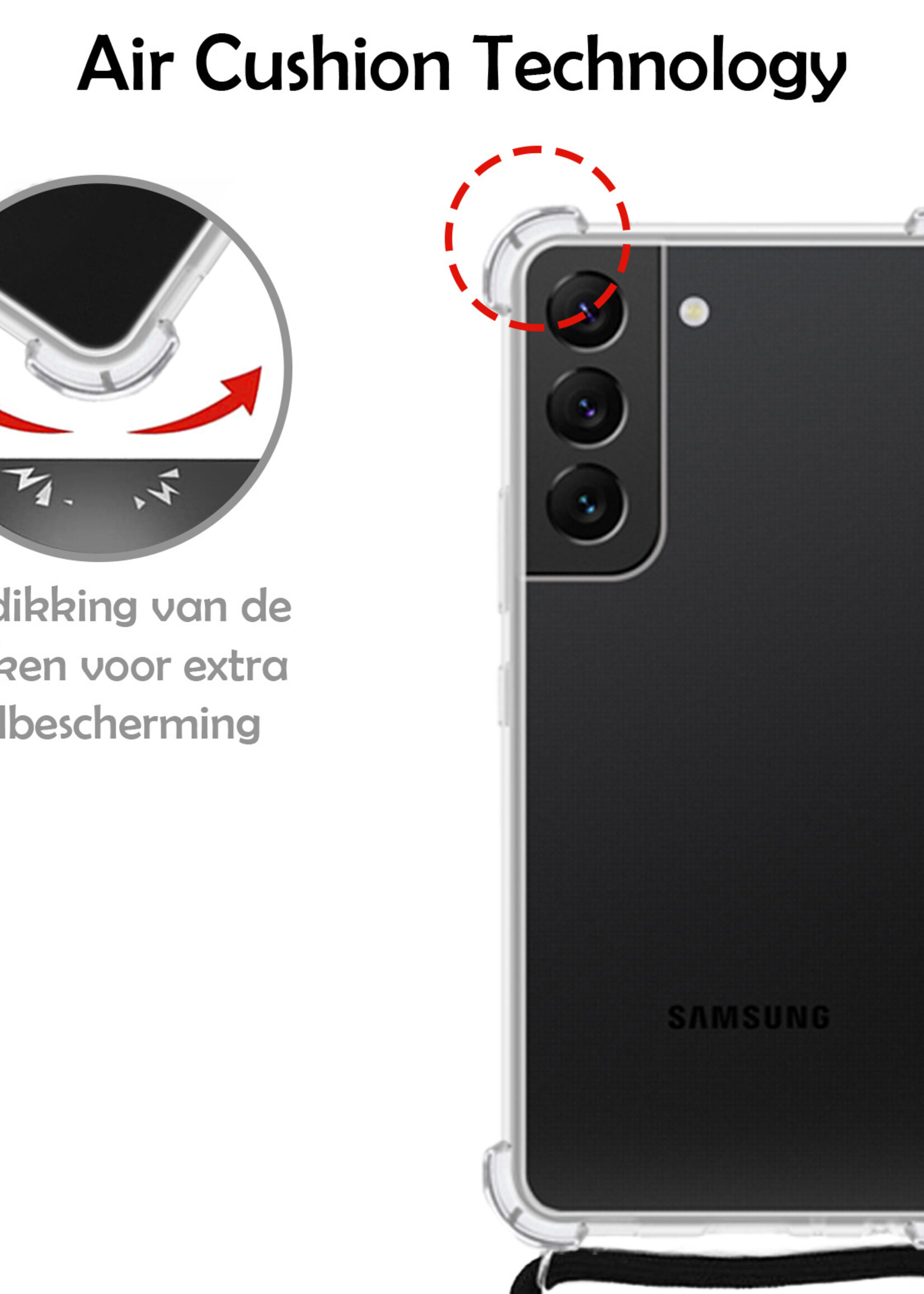 LUQ Hoesje Geschikt voor Samsung S22 Plus Hoesje Shockproof Case Siliconen Hoes Met Koord - Transparant