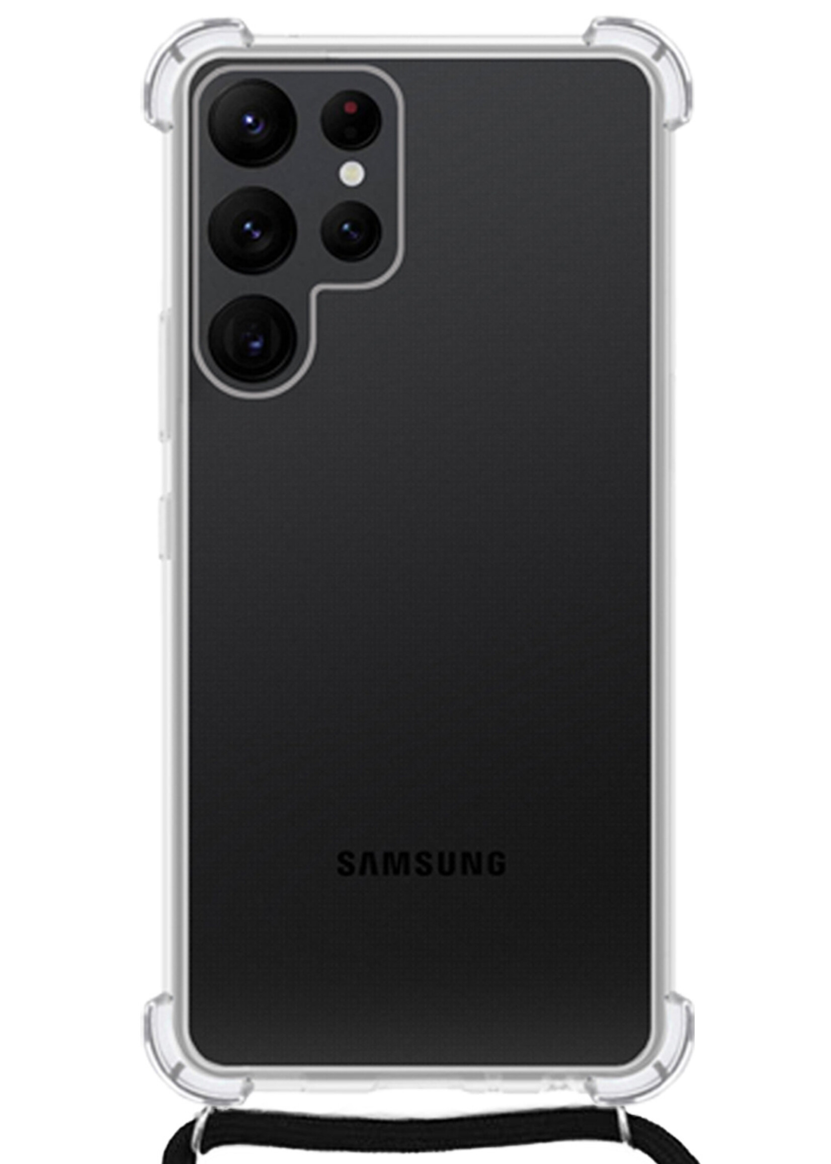 LUQ Hoesje Geschikt voor Samsung S22 Ultra Hoesje Shockproof Case Siliconen Hoes Met Koord - Transparant