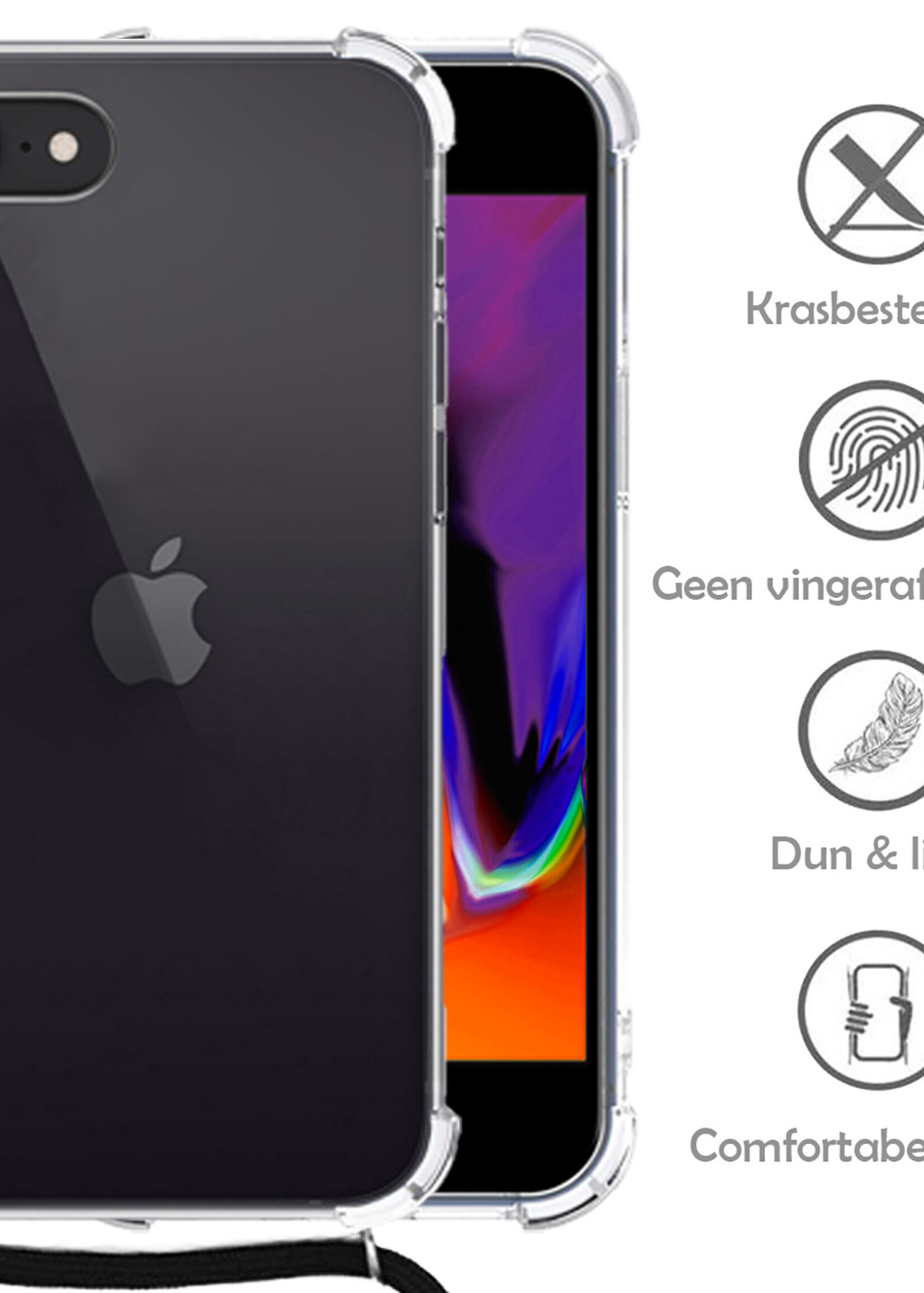 LUQ Hoesje Geschikt voor iPhone 7 Hoesje Shockproof Case Siliconen Hoes Met Koord - Transparant