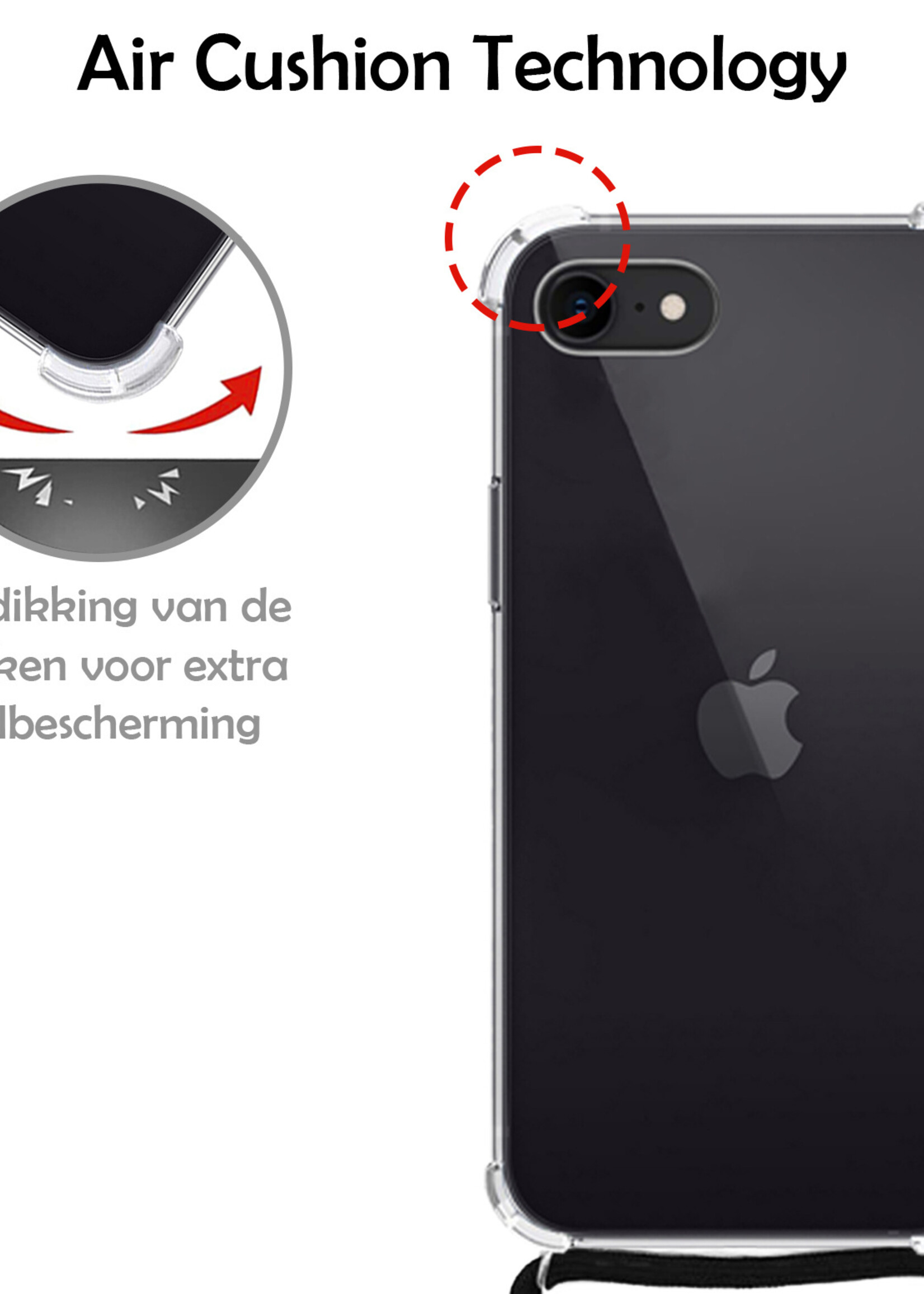 LUQ Hoesje Geschikt voor iPhone 8 Hoesje Shockproof Case Siliconen Hoes Met Koord - Transparant
