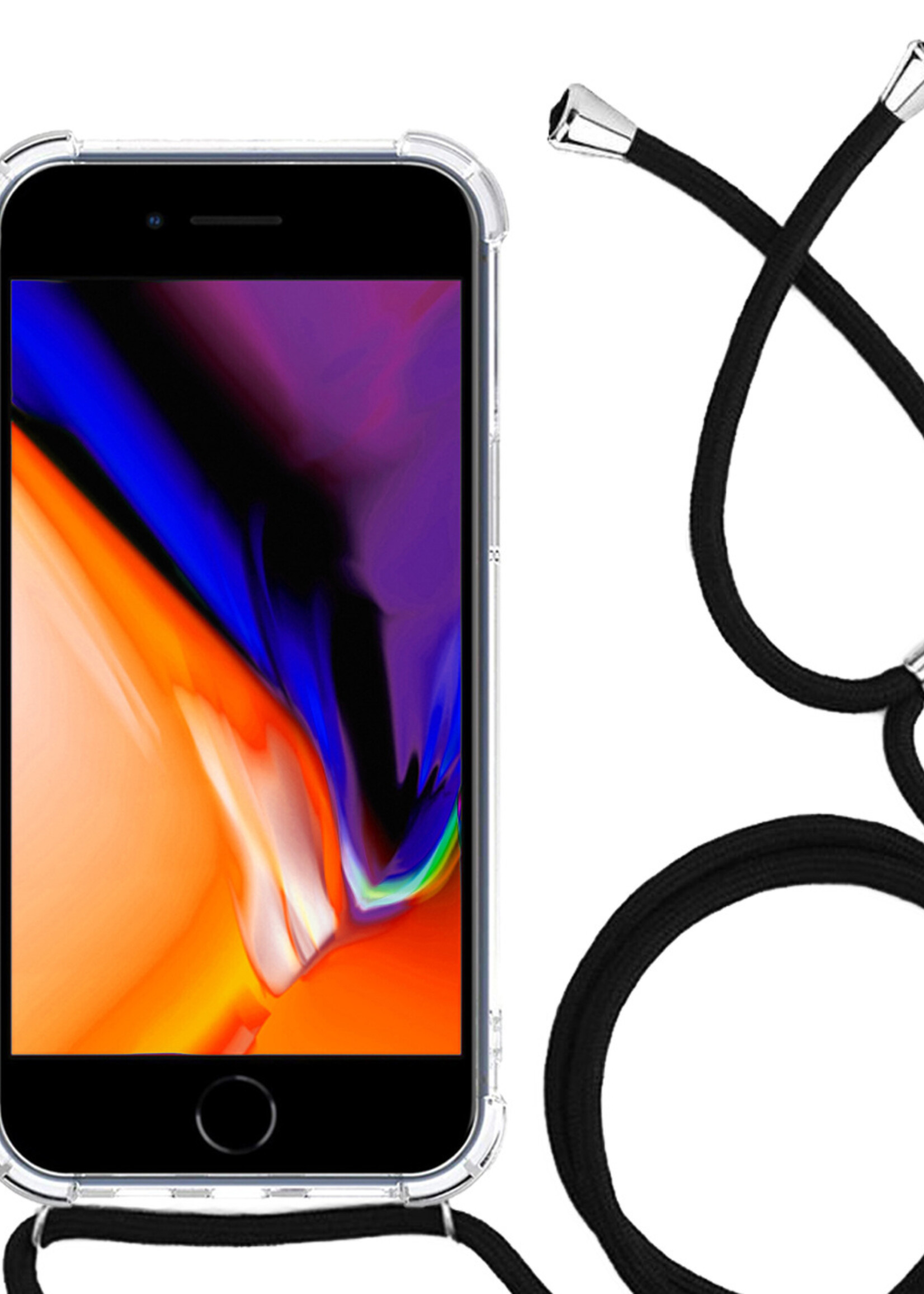 LUQ Hoesje Geschikt voor iPhone 7 Plus Hoesje Shockproof Case Siliconen Hoes Met Koord - Transparant