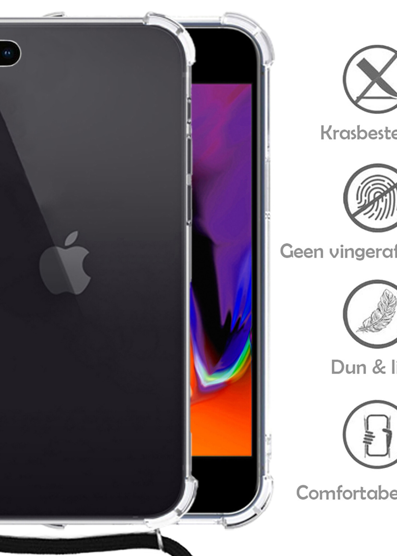 LUQ Hoesje Geschikt voor iPhone 8 Plus Hoesje Shockproof Case Siliconen Hoes Met Koord - Transparant