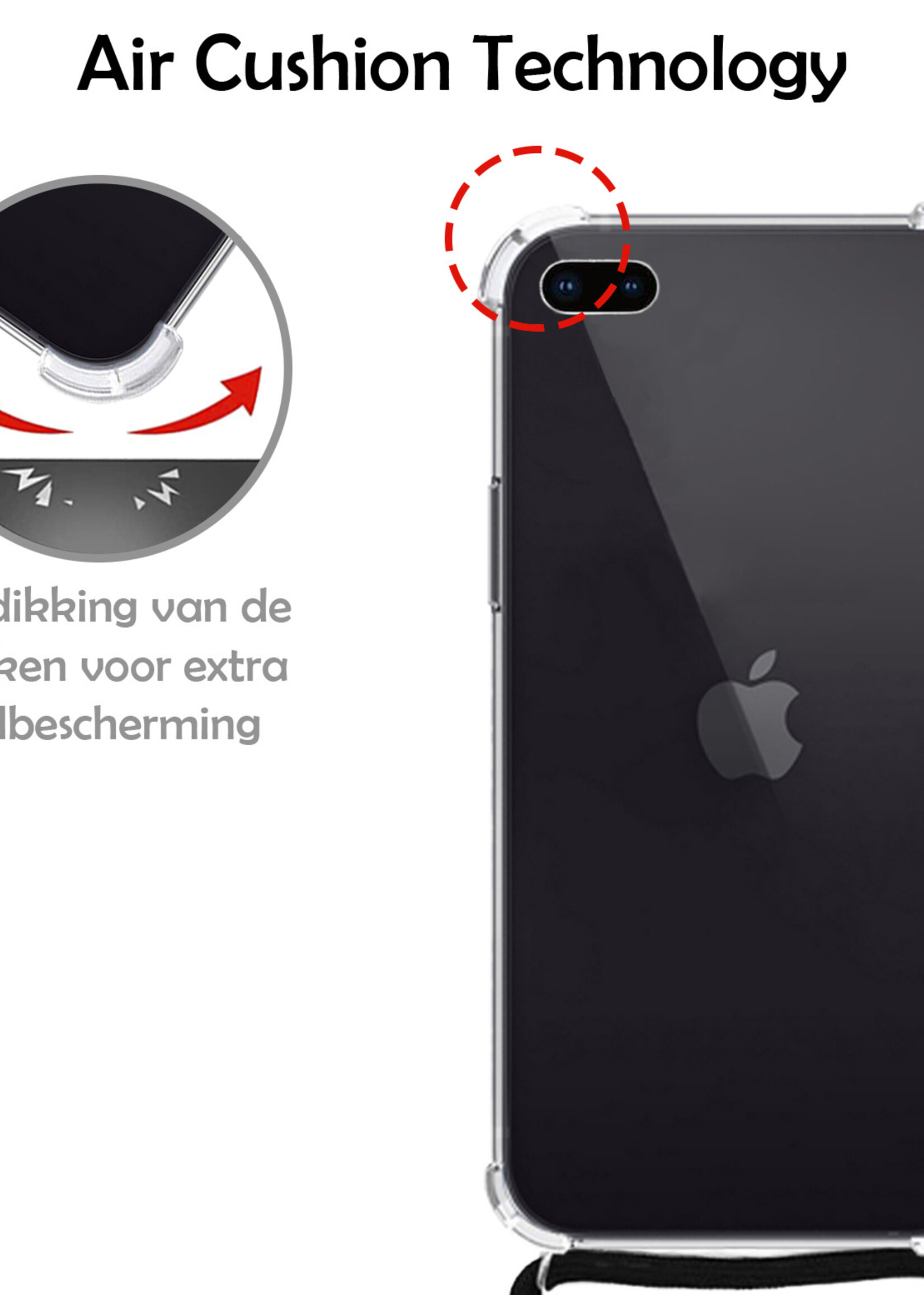 LUQ Hoesje Geschikt voor iPhone 8 Plus Hoesje Shockproof Case Siliconen Hoes Met Koord - Transparant