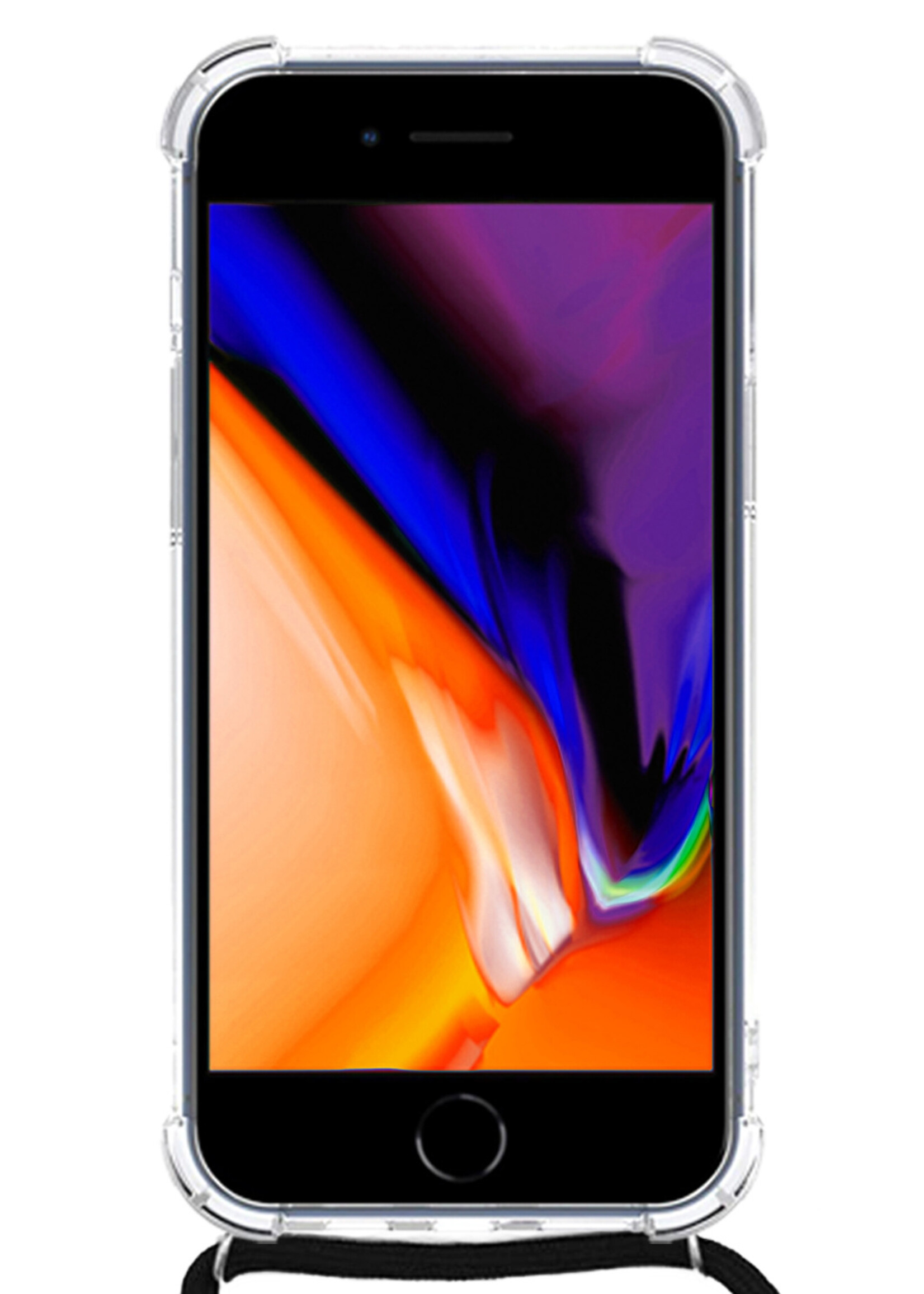 LUQ Hoesje Geschikt voor iPhone 8 Plus Hoesje Shockproof Case Siliconen Hoes Met Koord - Transparant