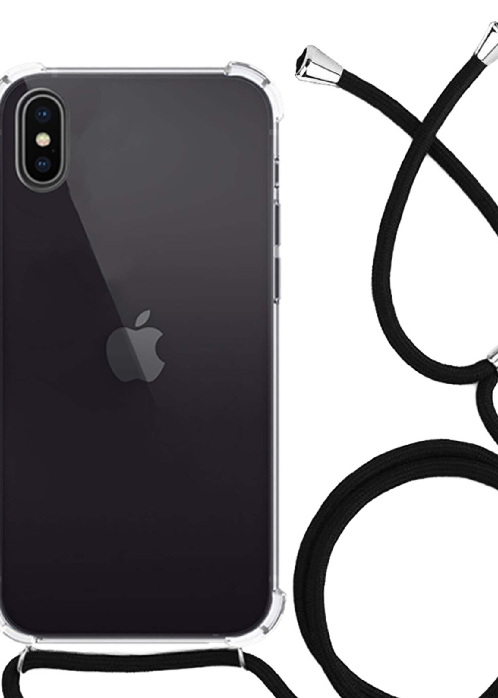 LUQ Hoesje Geschikt voor iPhone X Hoesje Shockproof Case Siliconen Hoes Met Koord - Transparant