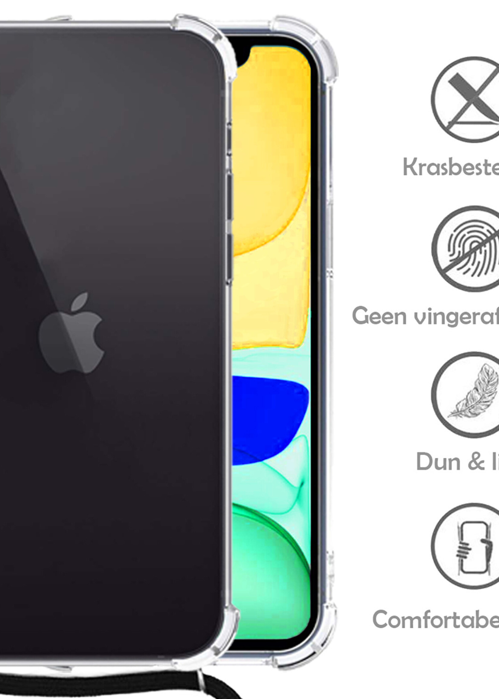 LUQ Hoesje Geschikt voor iPhone X Hoesje Shockproof Case Siliconen Hoes Met Koord - Transparant