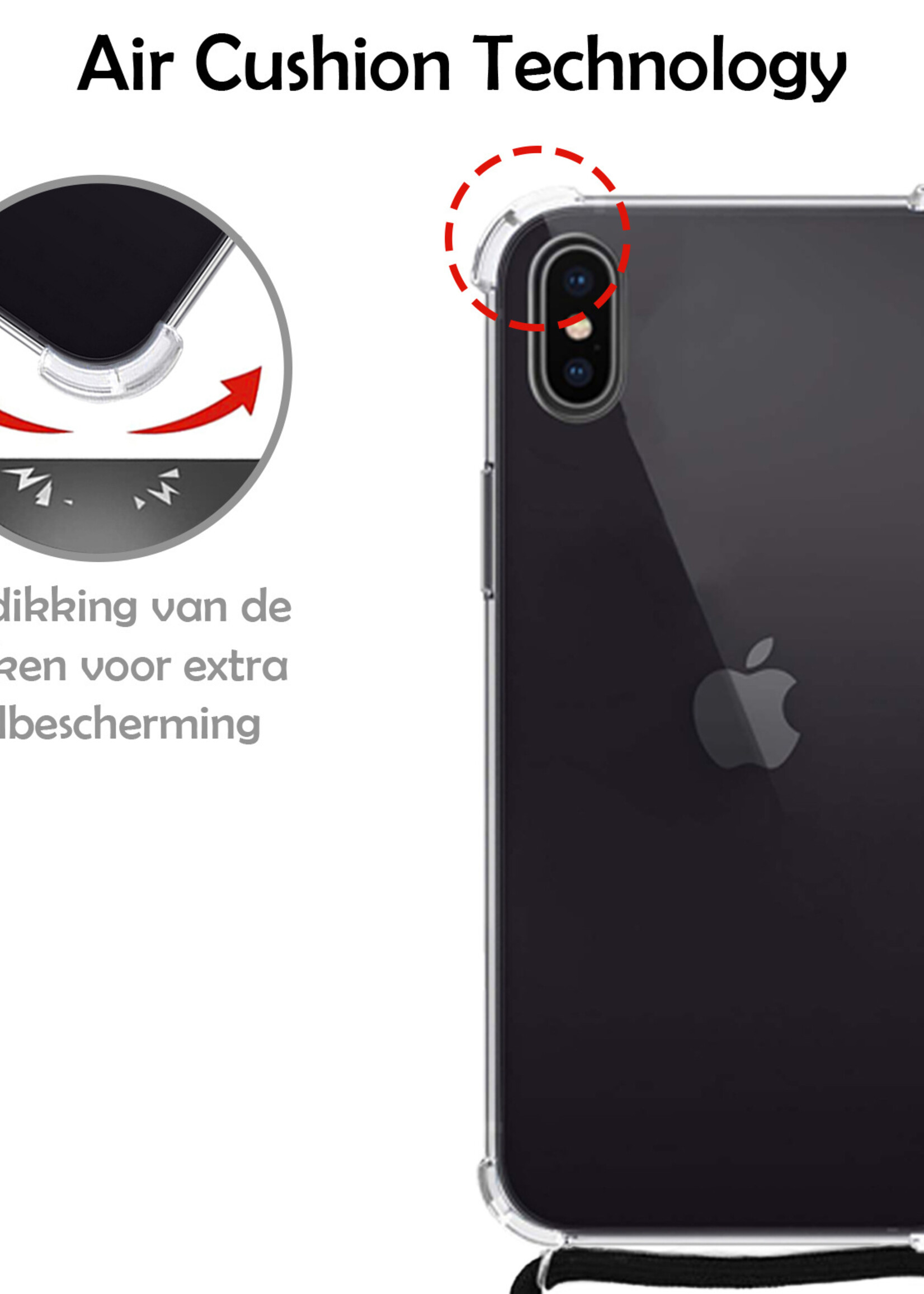 LUQ Hoesje Geschikt voor iPhone X Hoesje Shockproof Case Siliconen Hoes Met Koord - Transparant
