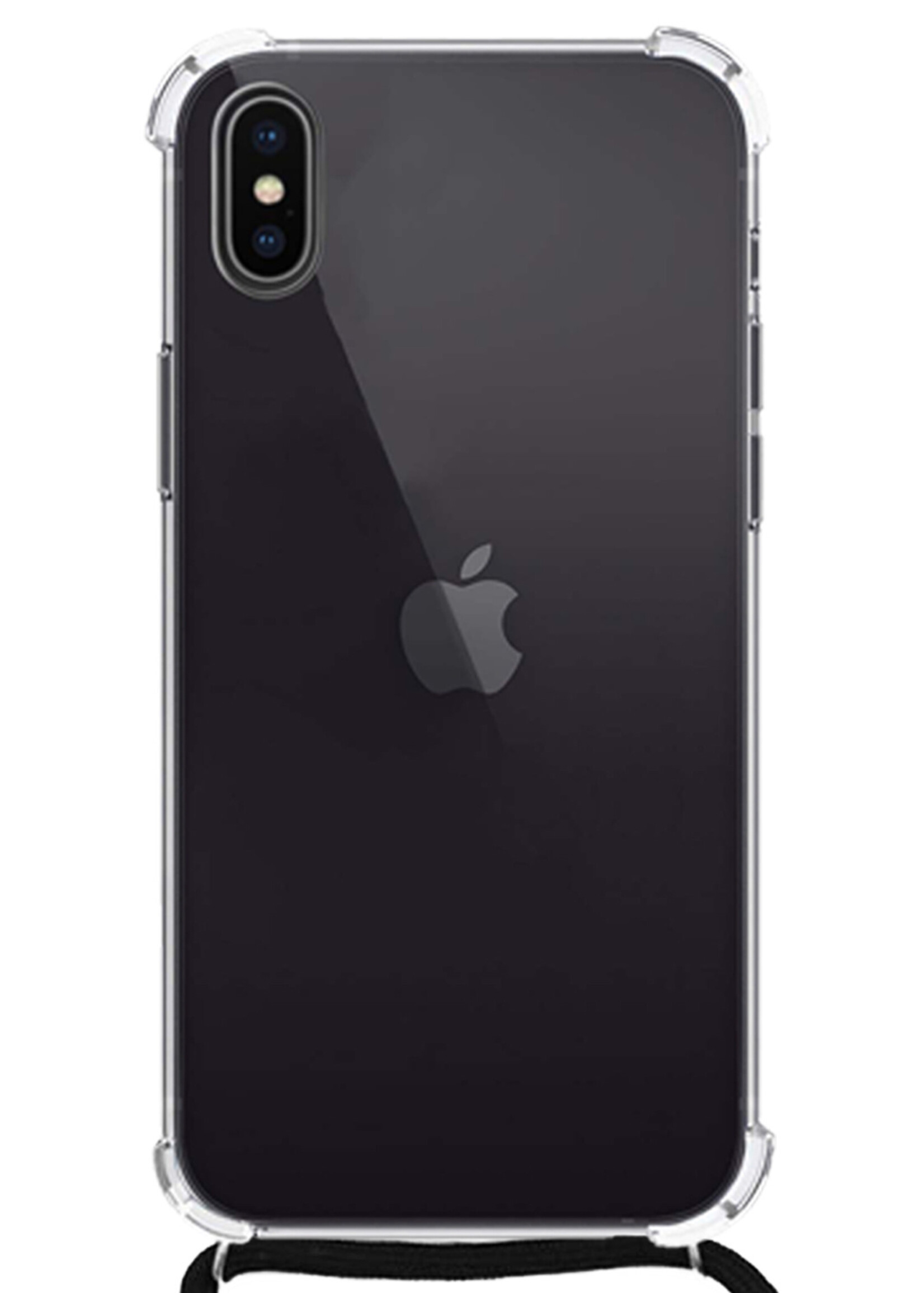 LUQ Hoesje Geschikt voor iPhone X Hoesje Shockproof Case Siliconen Hoes Met Koord - Transparant