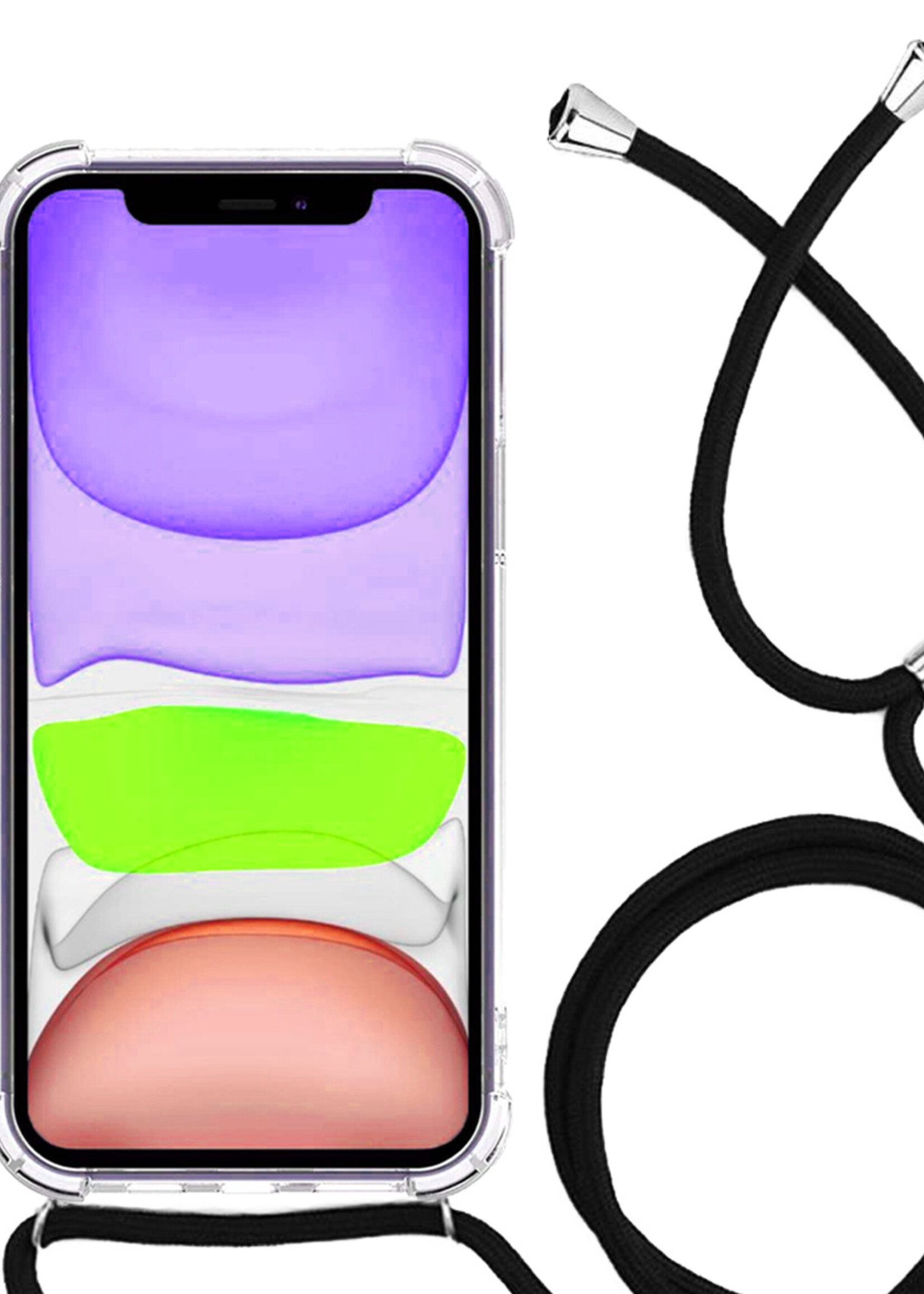 LUQ Hoesje Geschikt voor iPhone XR Hoesje Shockproof Case Siliconen Hoes Met Koord - Transparant