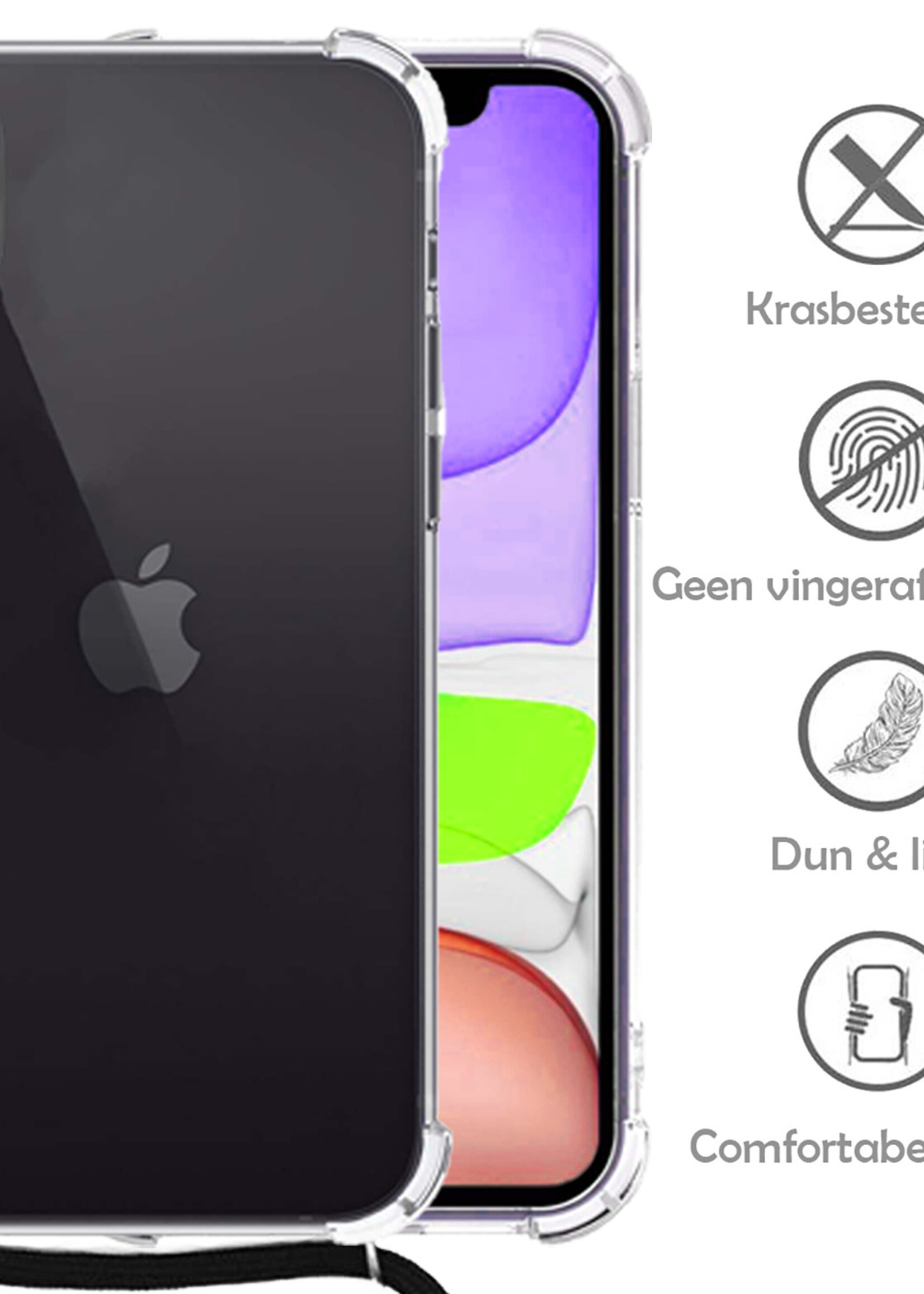 LUQ Hoesje Geschikt voor iPhone XR Hoesje Shockproof Case Siliconen Hoes Met Koord - Transparant