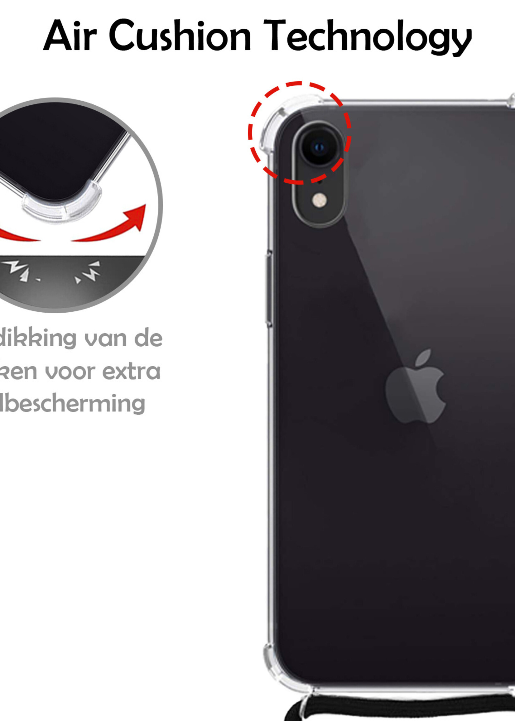 LUQ Hoesje Geschikt voor iPhone XR Hoesje Shockproof Case Siliconen Hoes Met Koord - Transparant