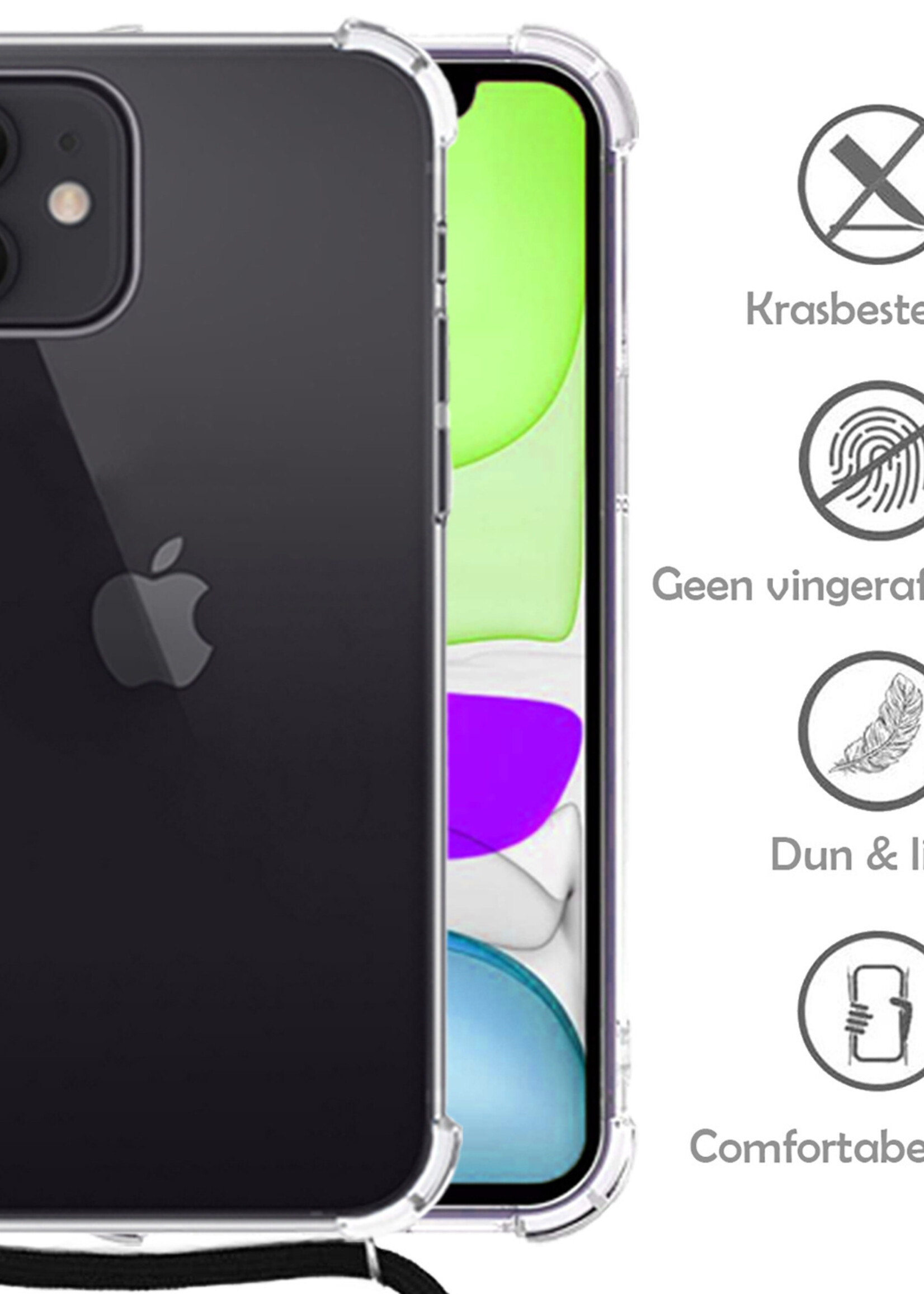 LUQ Hoesje Geschikt voor iPhone 11 Hoesje Shockproof Case Siliconen Hoes Met Koord - Transparant