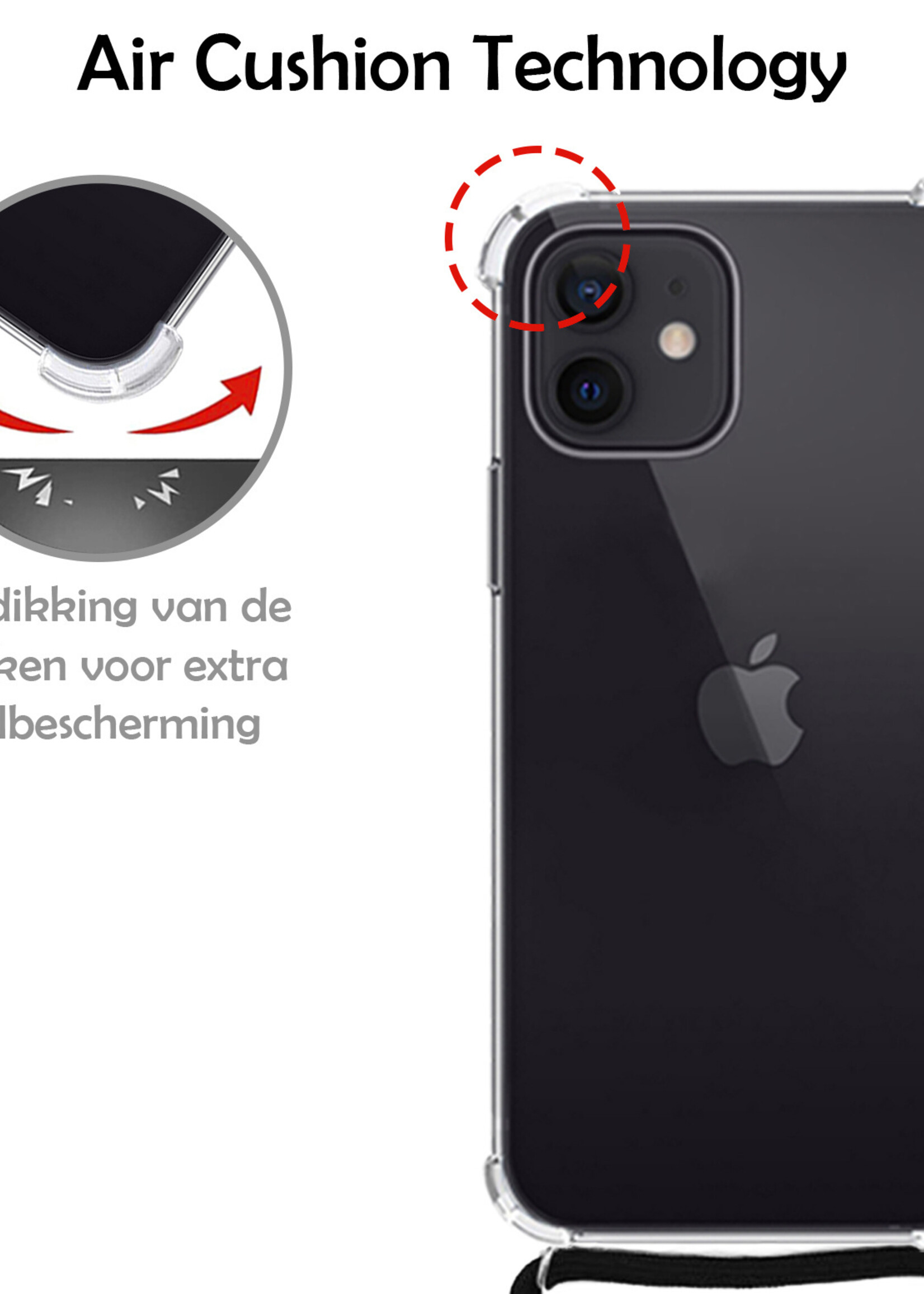 LUQ Hoesje Geschikt voor iPhone 11 Hoesje Shockproof Case Siliconen Hoes Met Koord - Transparant