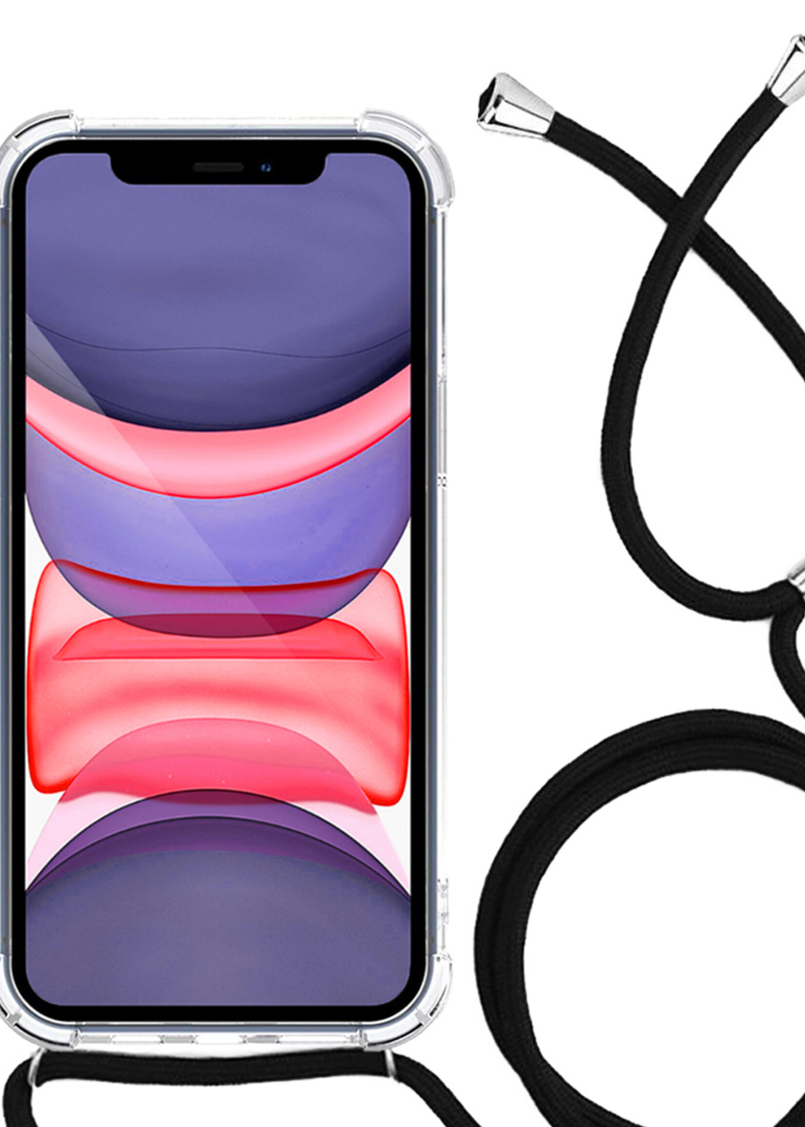 LUQ Hoesje Geschikt voor iPhone 11 Pro Hoesje Shockproof Case Siliconen Hoes Met Koord - Transparant