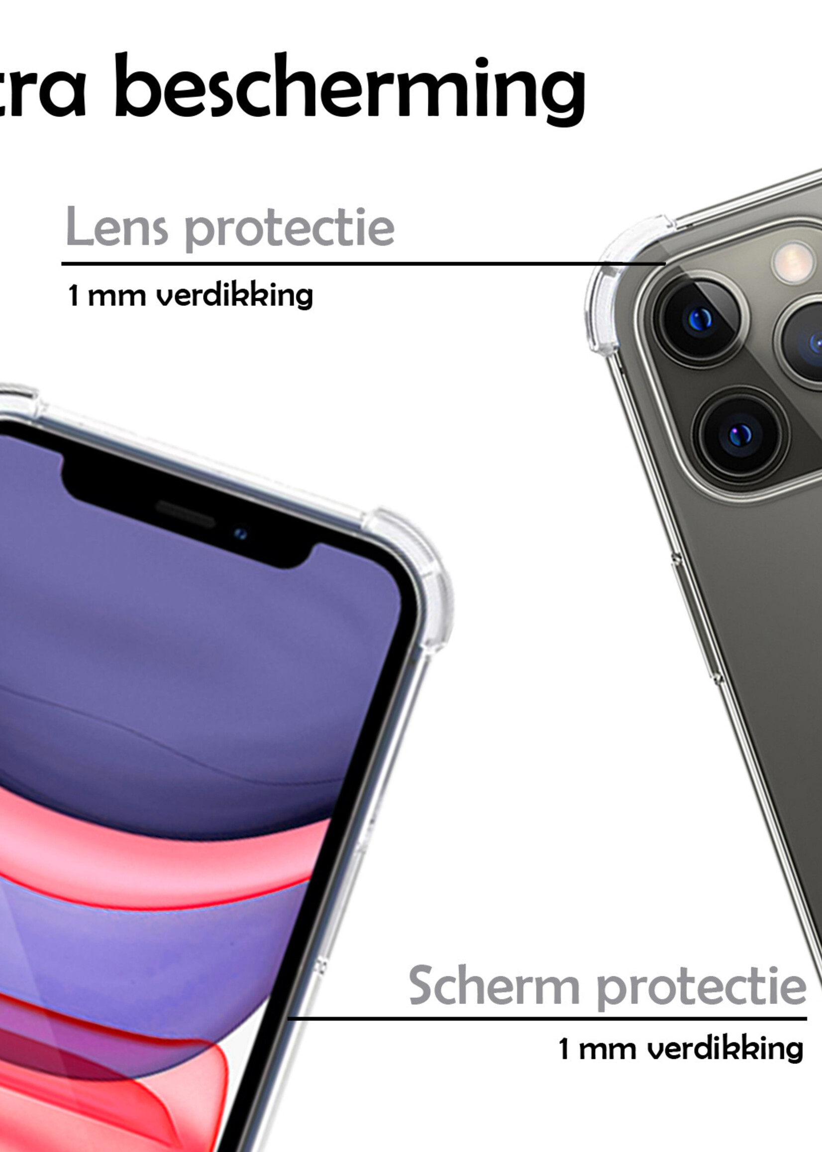 LUQ Hoesje Geschikt voor iPhone 11 Pro Max Hoesje Shockproof Case Siliconen Hoes Met Koord - Transparant