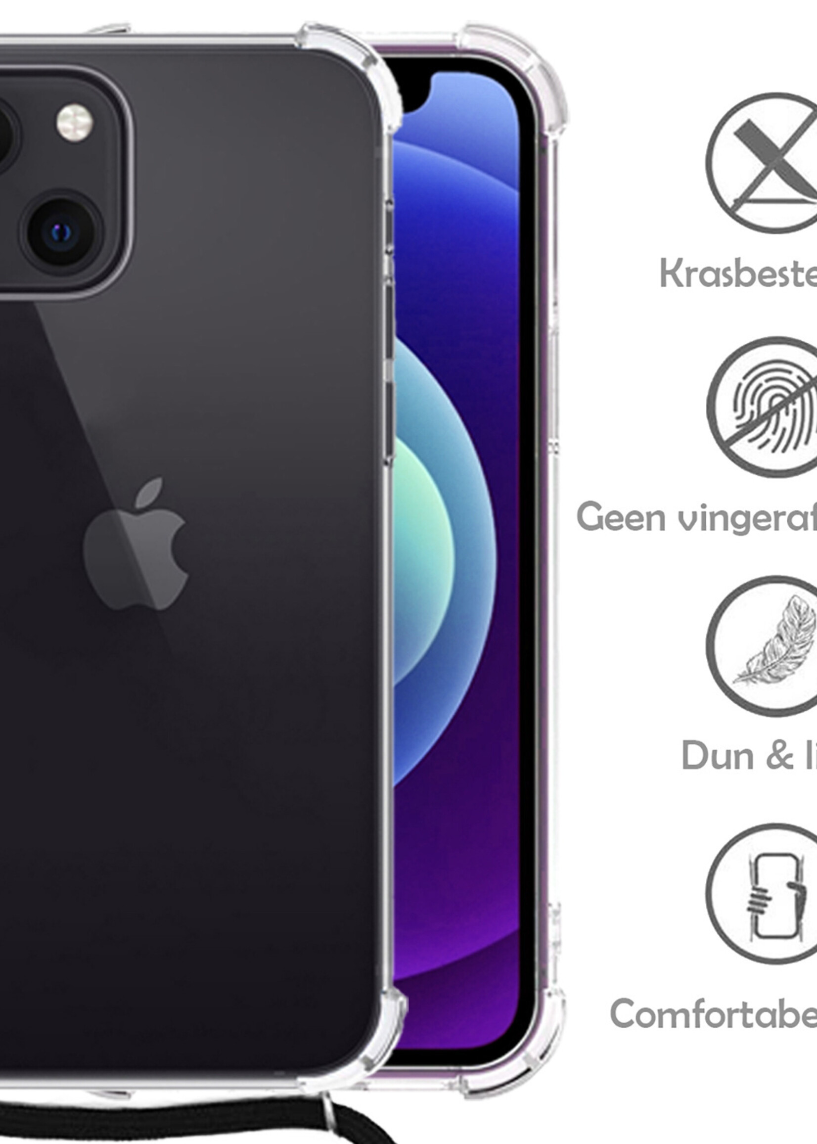 LUQ Hoesje Geschikt voor iPhone 12 Mini Hoesje Shockproof Case Siliconen Hoes Met Koord - Transparant