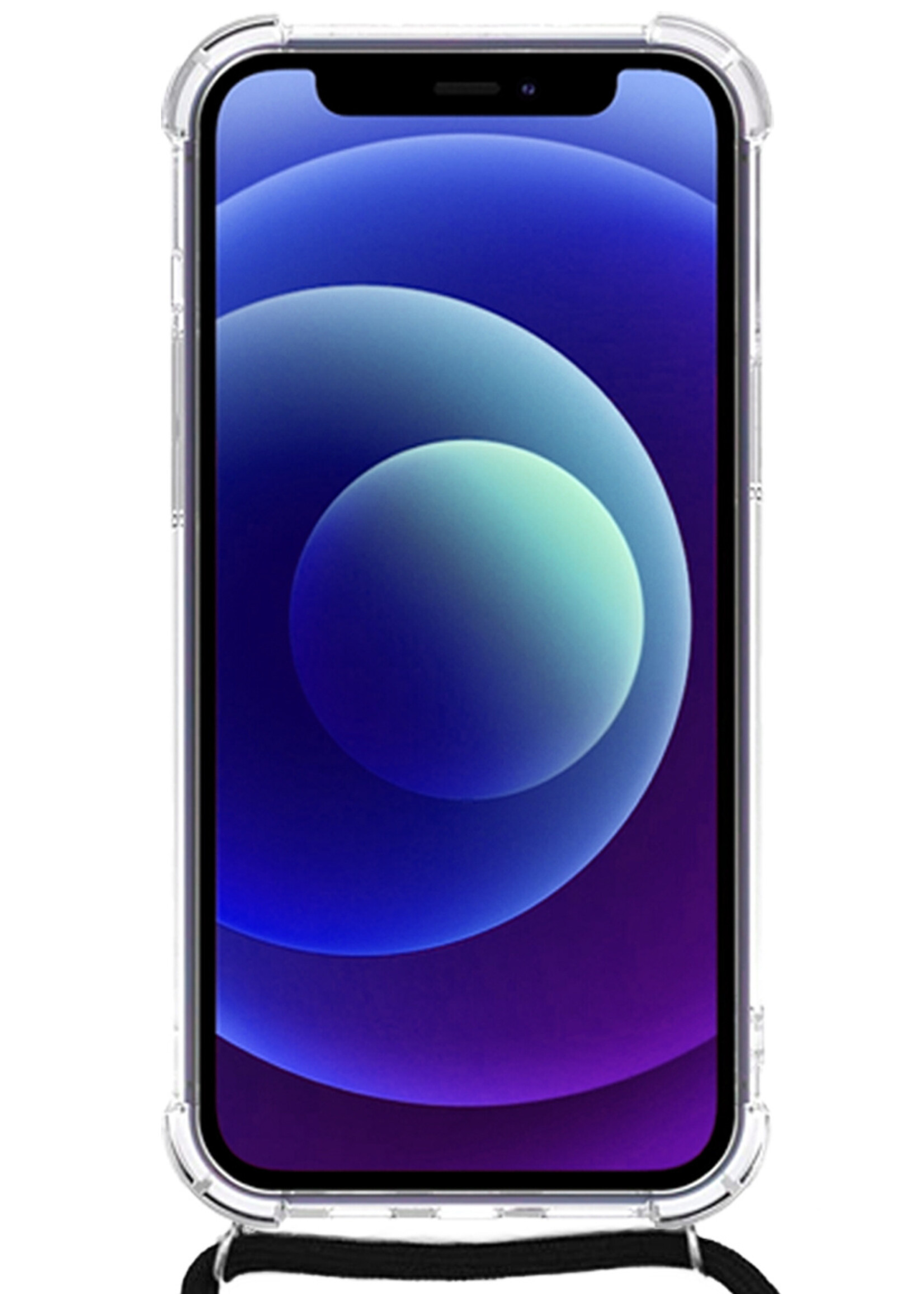 LUQ Hoesje Geschikt voor iPhone 12 Mini Hoesje Shockproof Case Siliconen Hoes Met Koord - Transparant