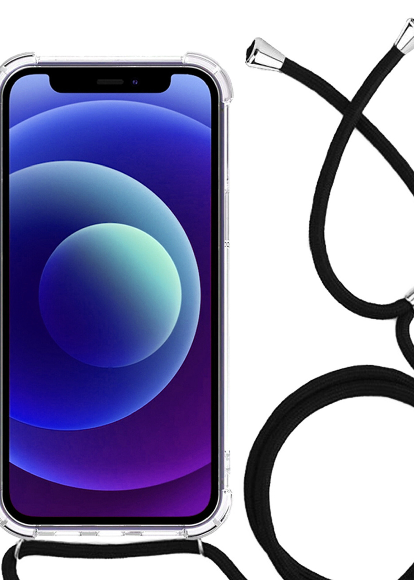 LUQ Hoesje Geschikt voor iPhone 12 Hoesje Shockproof Case Siliconen Hoes Met Koord - Transparant