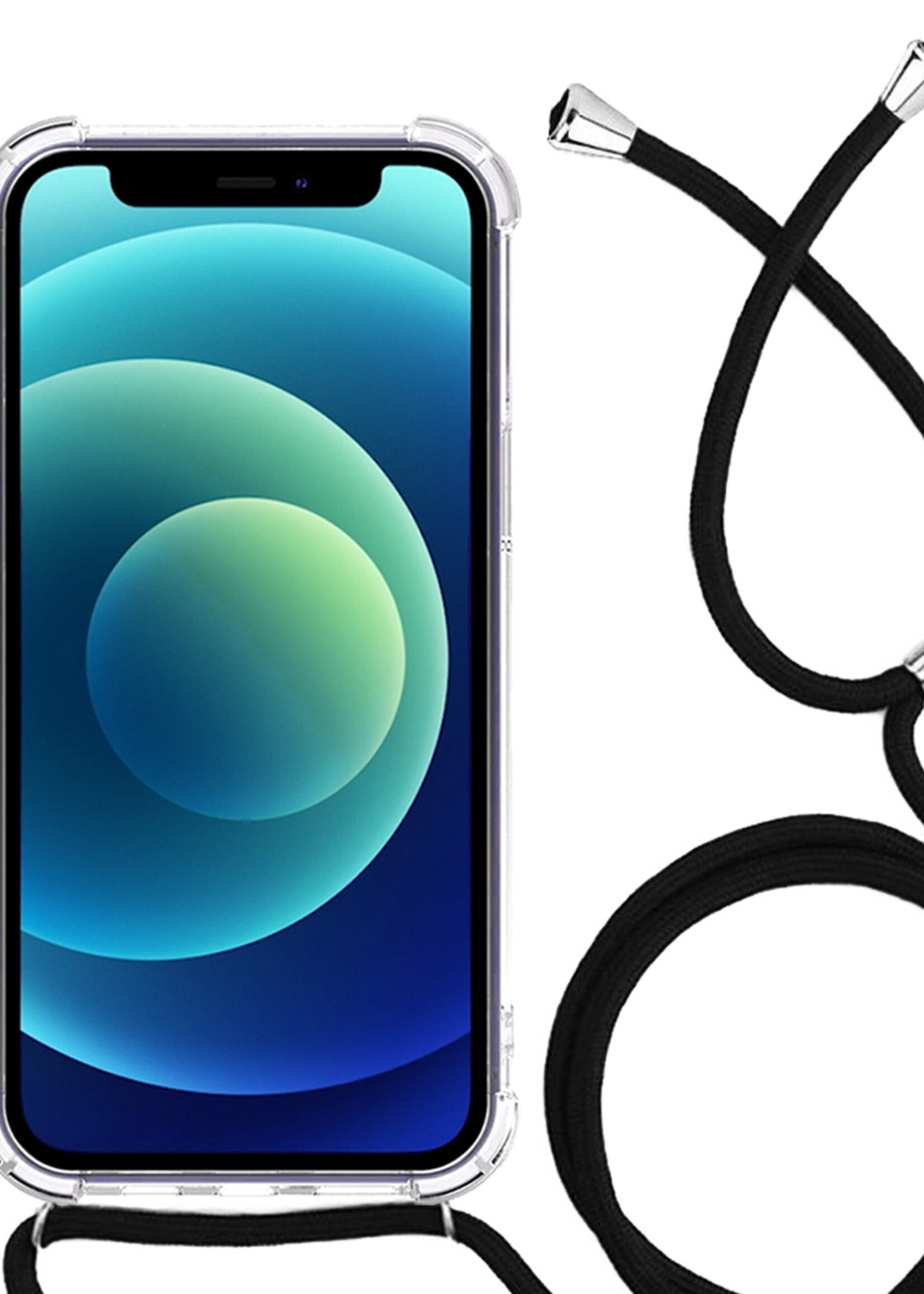 LUQ Hoesje Geschikt voor iPhone 12 Pro Hoesje Shockproof Case Siliconen Hoes Met Koord - Transparant