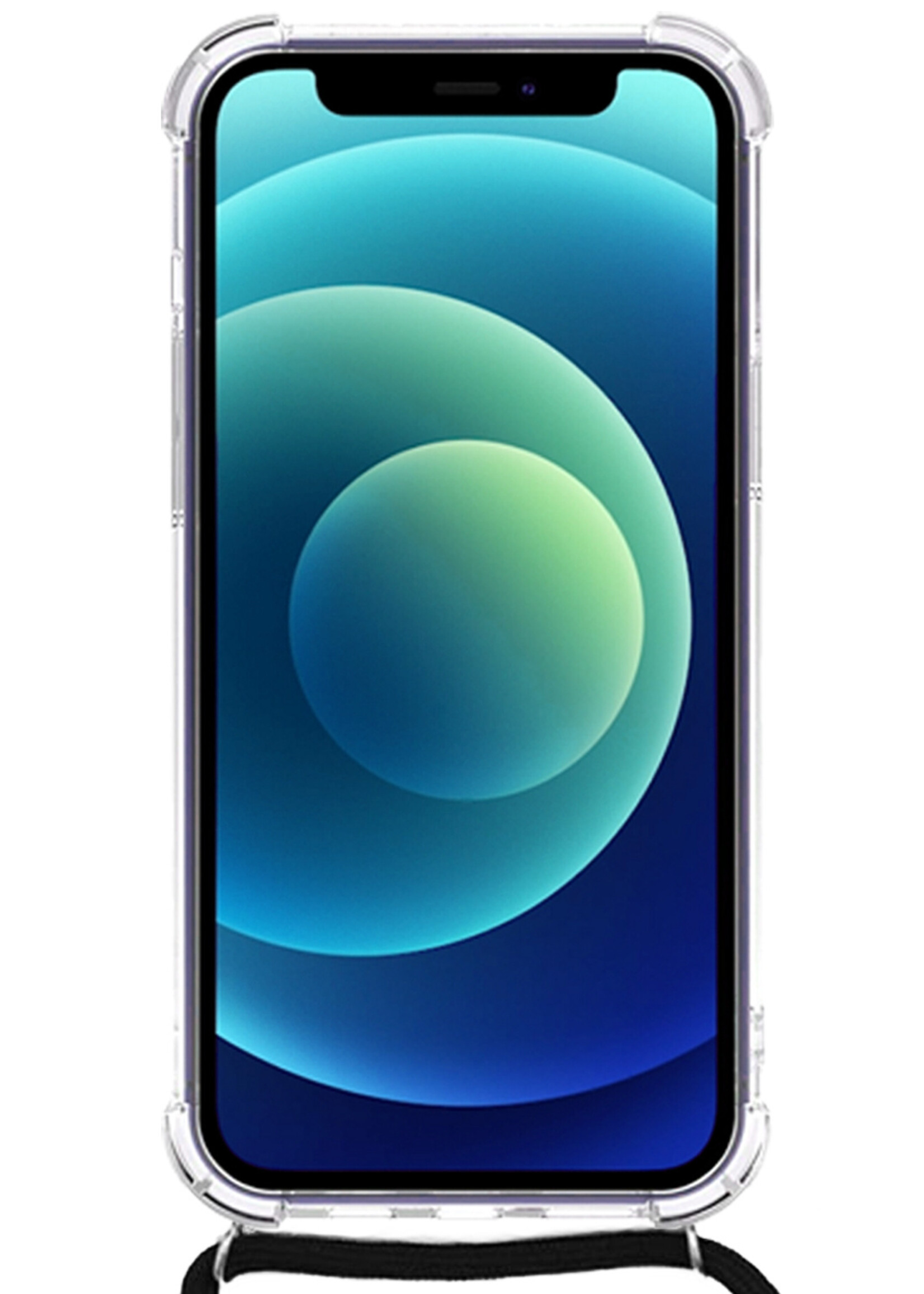 LUQ Hoesje Geschikt voor iPhone 12 Pro Hoesje Shockproof Case Siliconen Hoes Met Koord - Transparant