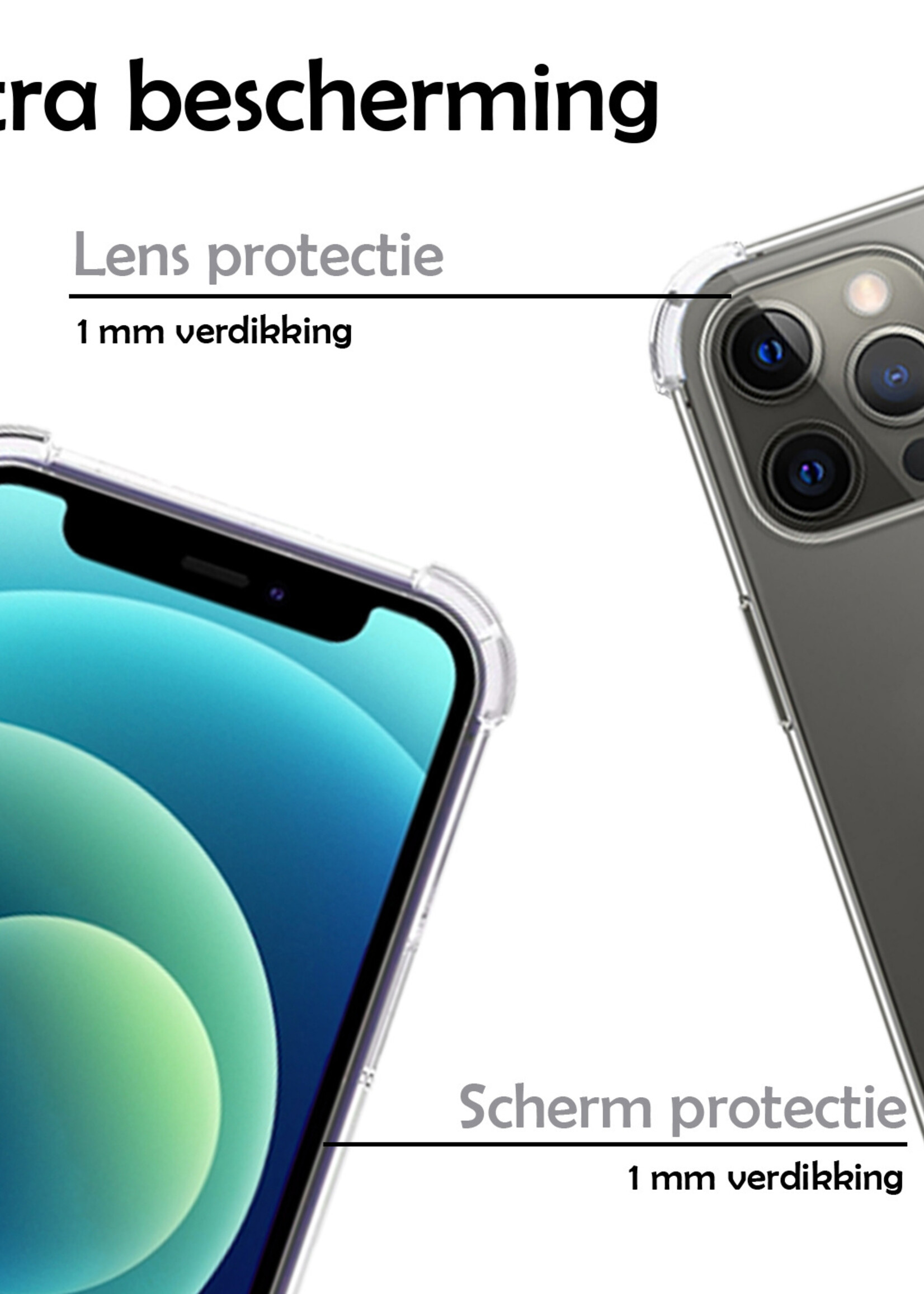 LUQ Hoesje Geschikt voor iPhone 12 Pro Max Hoesje Shockproof Case Siliconen Hoes Met Koord - Transparant