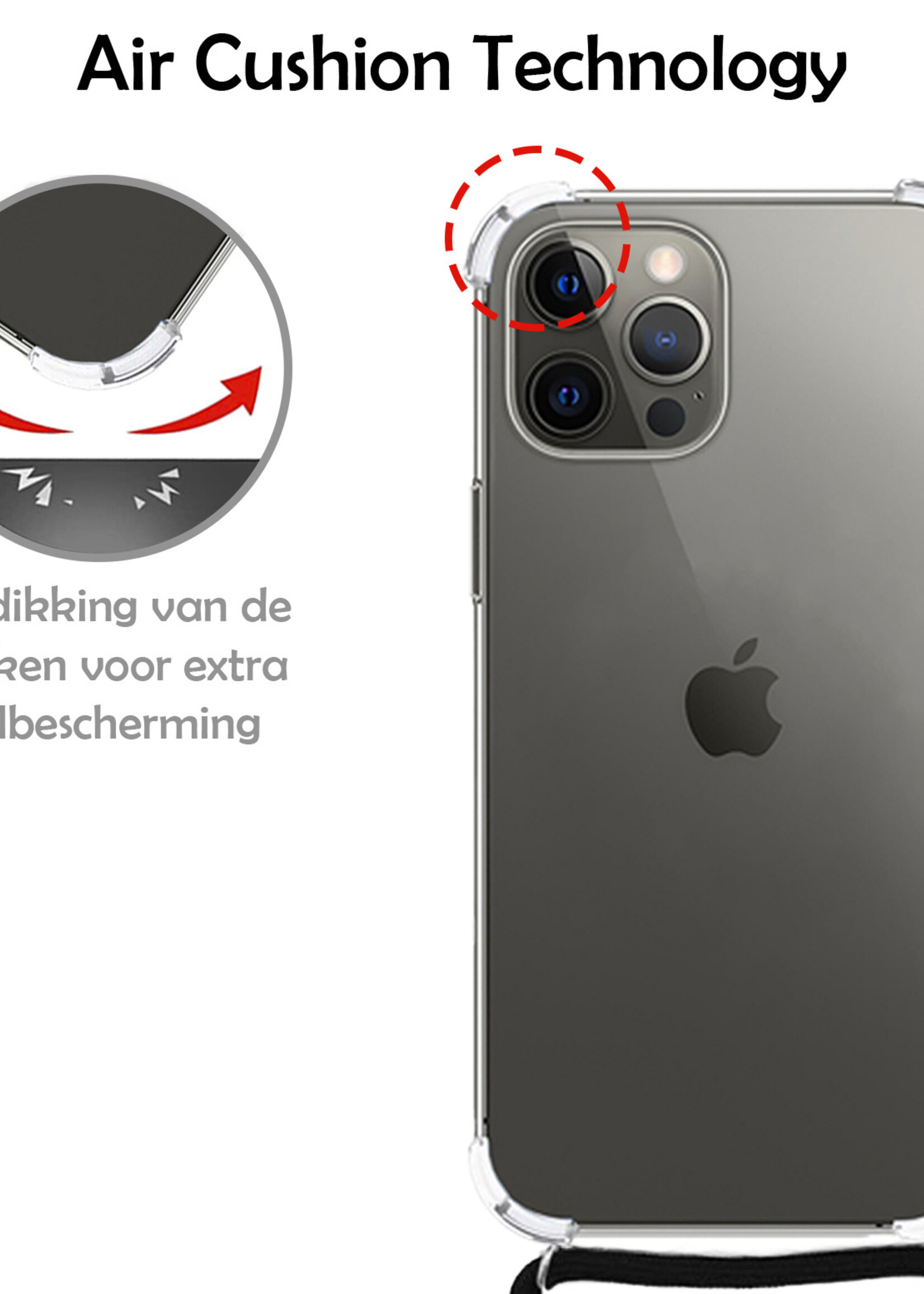 LUQ Hoesje Geschikt voor iPhone 12 Pro Max Hoesje Shockproof Case Siliconen Hoes Met Koord - Transparant