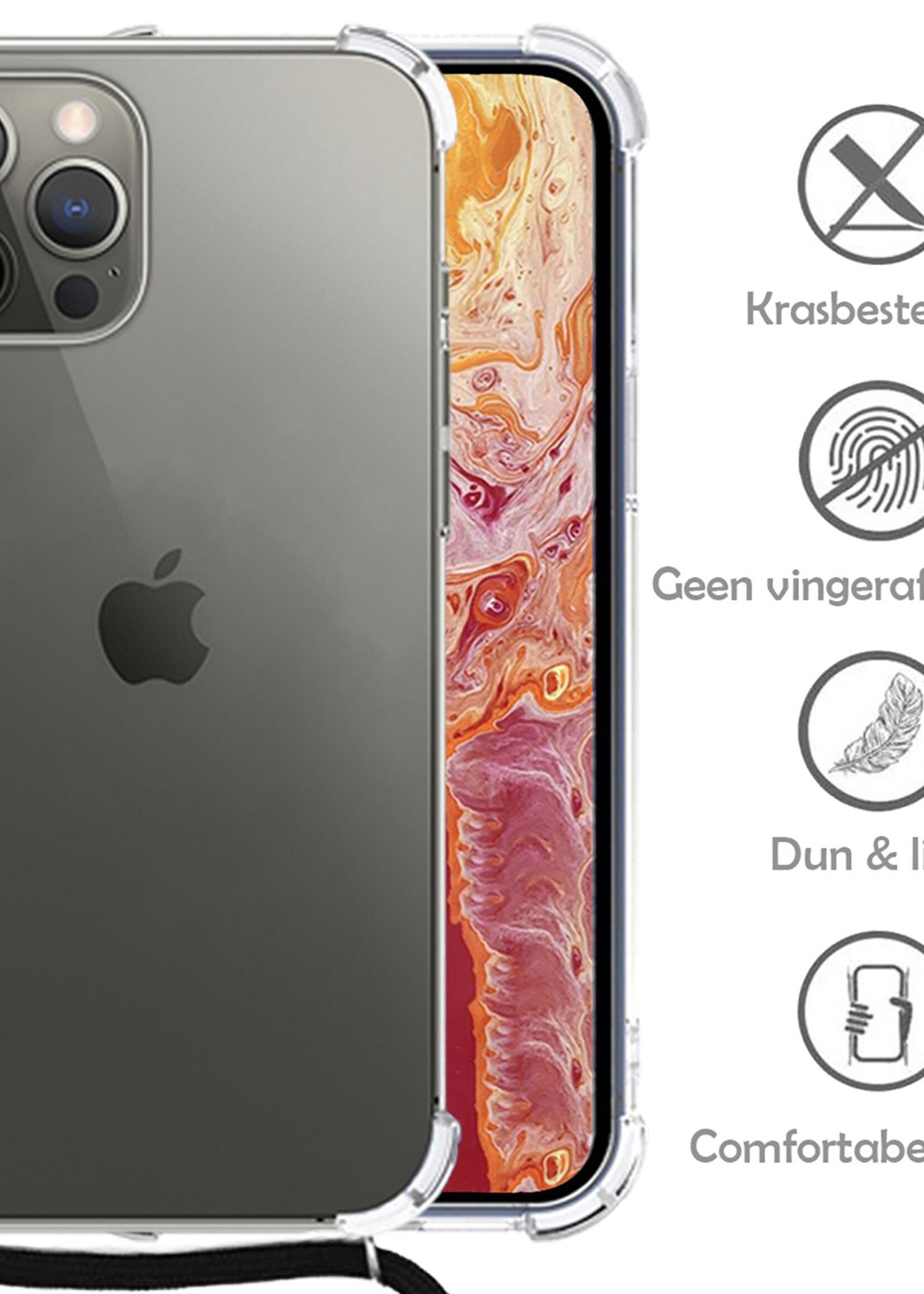 LUQ Hoesje Geschikt voor iPhone 13 Pro Hoesje Shockproof Case Siliconen Hoes Met Koord - Transparant