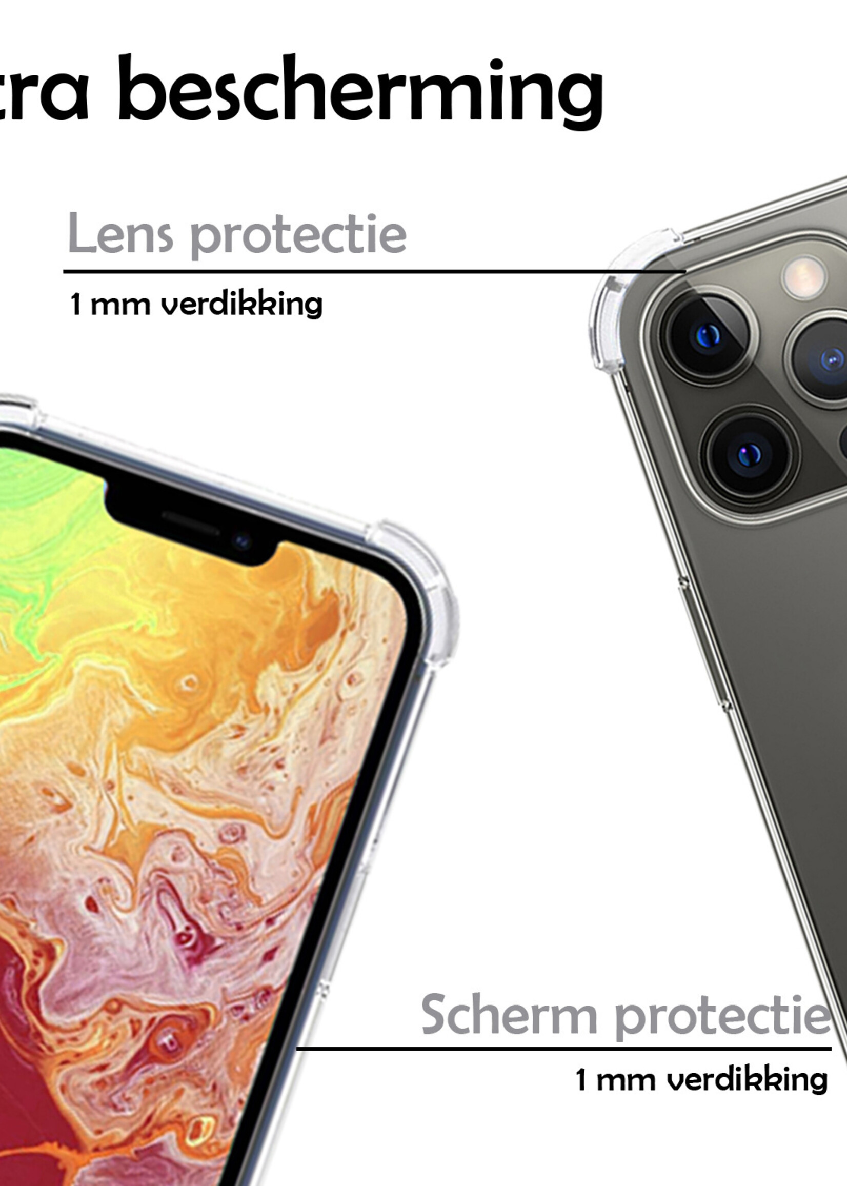 LUQ Hoesje Geschikt voor iPhone 13 Pro Max Hoesje Shockproof Case Siliconen Hoes Met Koord - Transparant