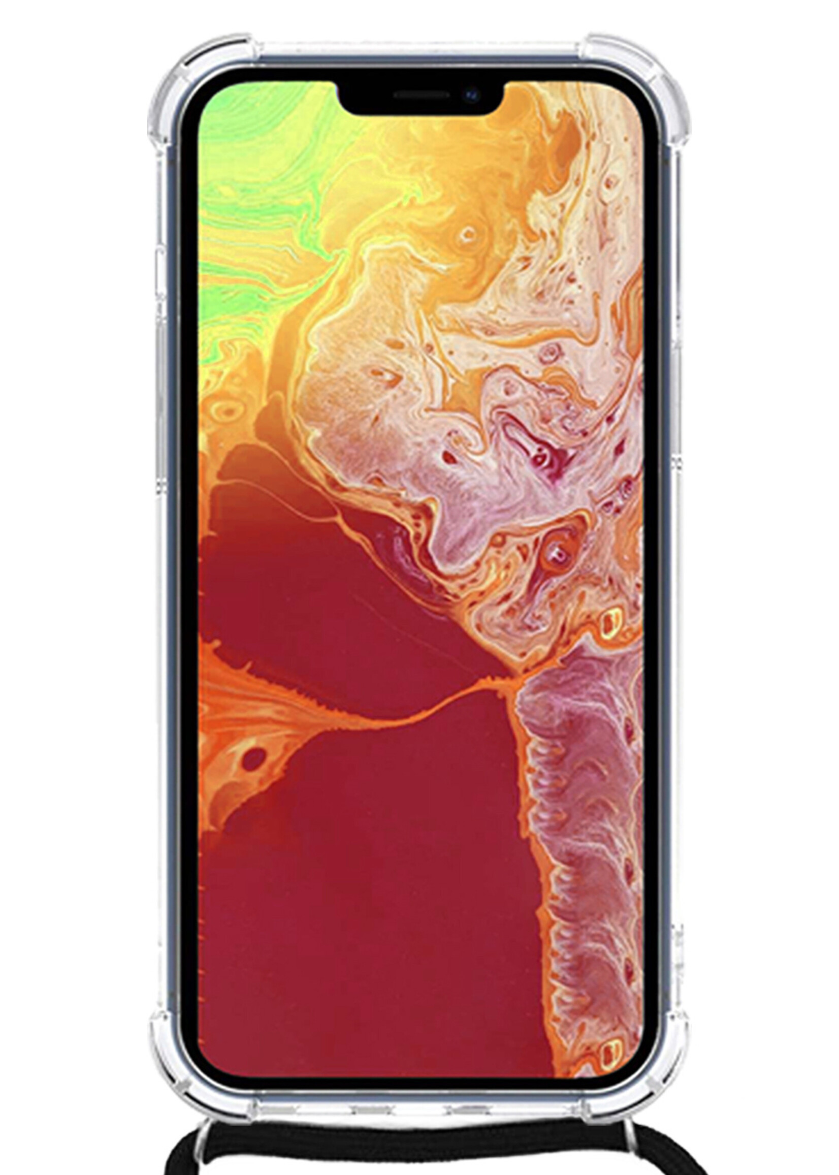 LUQ Hoesje Geschikt voor iPhone 13 Pro Max Hoesje Shockproof Case Siliconen Hoes Met Koord - Transparant