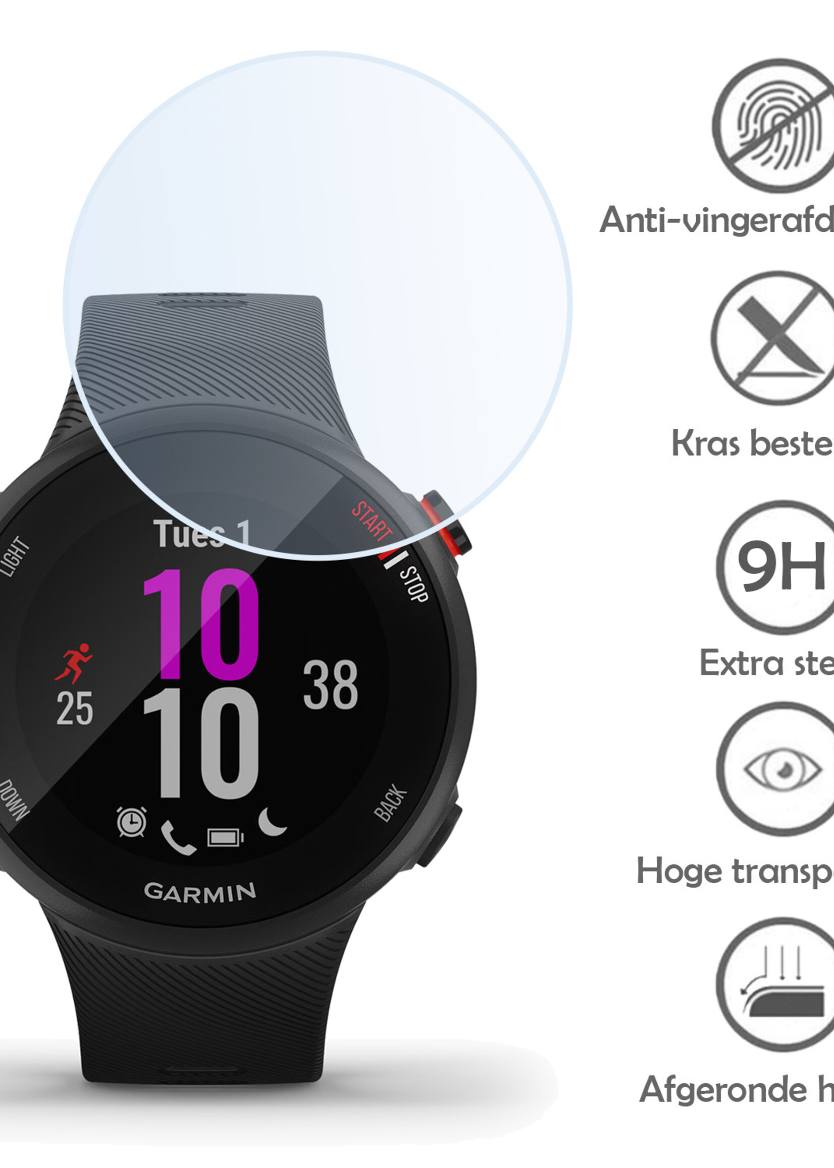 LUQ Screenprotector Geschikt voor Garmin Forerunner 45 Screenprotector Bescherm Glas Screen Protector - Screenprotector Geschikt voor Garmin Forerunner 45 Gehard Glas - 2 Stuks