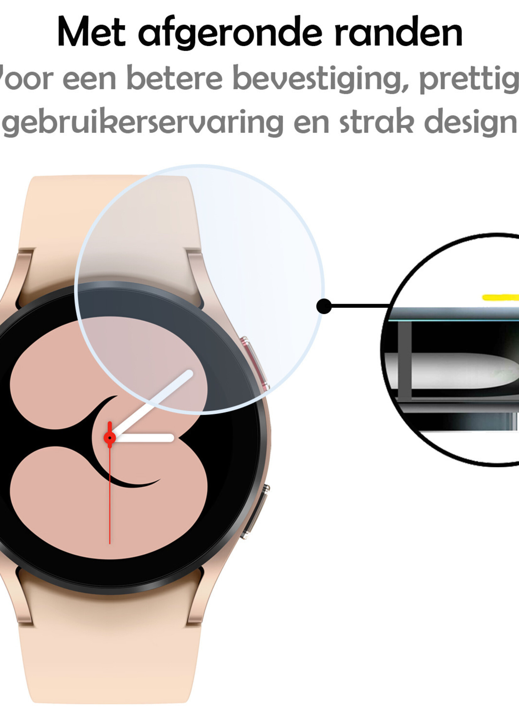 LUQ Screenprotector Geschikt voor Samsung Galaxy Watch 4 40mm Screenprotector Bescherm Glas Screen Protector - Screenprotector Geschikt voor Samsung Galaxy Watch 4 40mm Gehard Glas - 3 Stuks